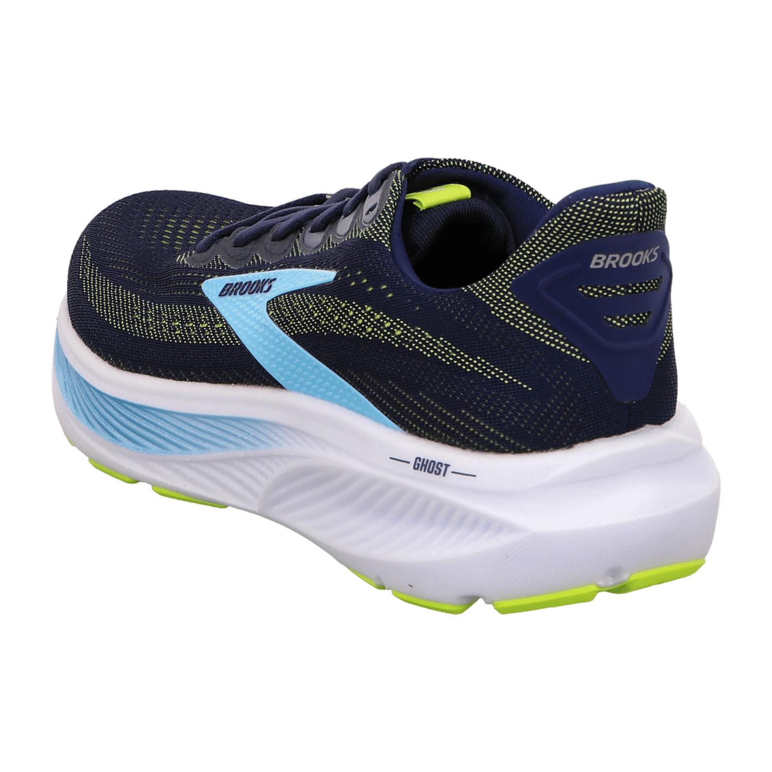 Brooks Ghost 17 Men's Running Shoes in Peacoat Lime Blue with Air Mesh