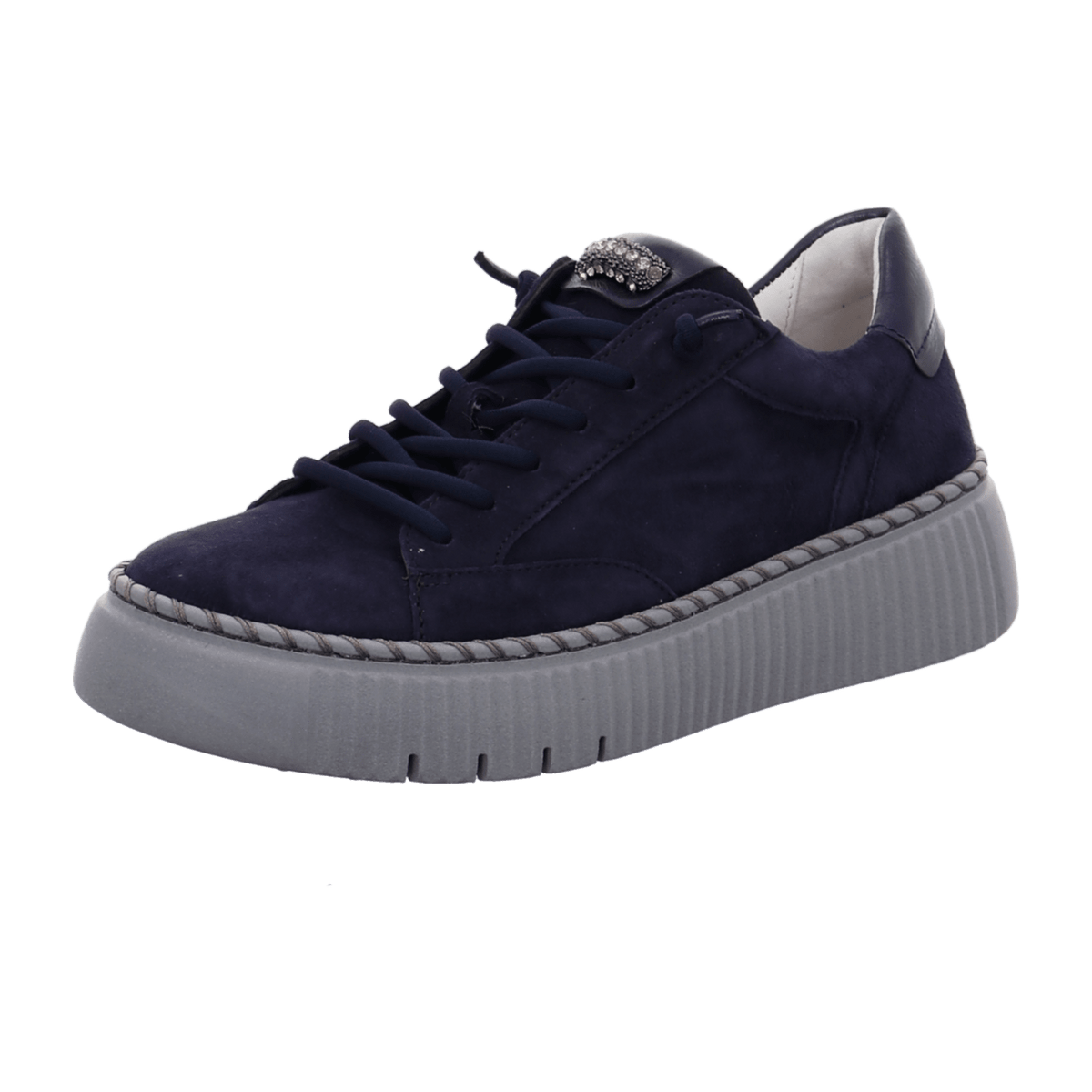 Gabor Women's Low-Top Sneakers - Blue Suede Lace-Up Comfort Shoes