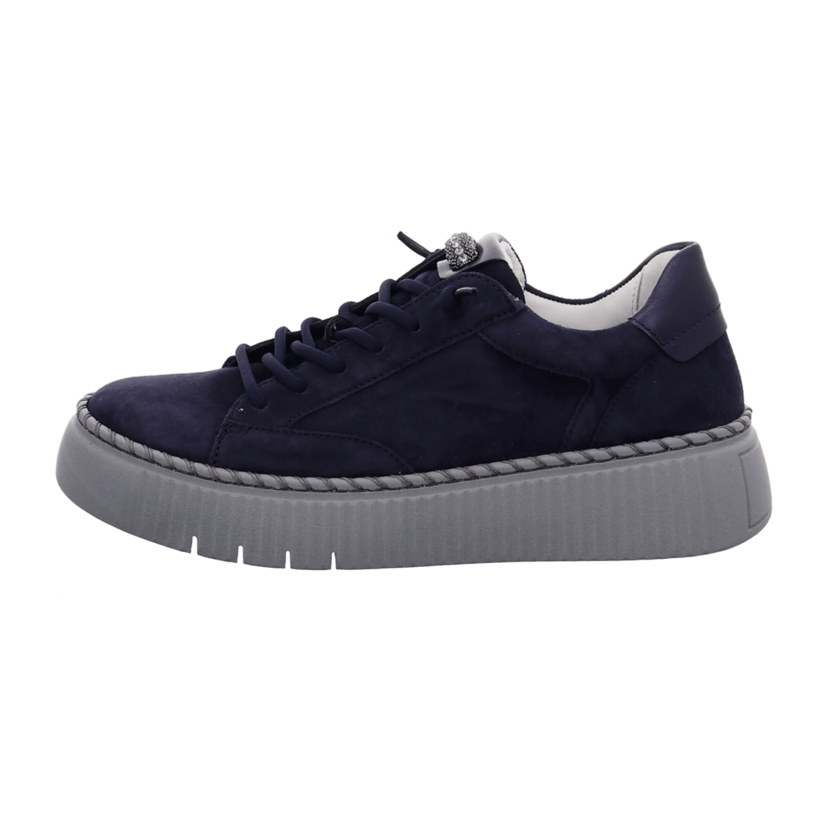 Gabor Women's Low-Top Sneakers - Blue Suede Lace-Up Comfort Shoes
