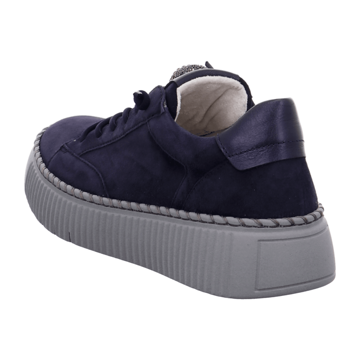 Gabor Women's Low-Top Sneakers - Blue Suede Lace-Up Comfort Shoes