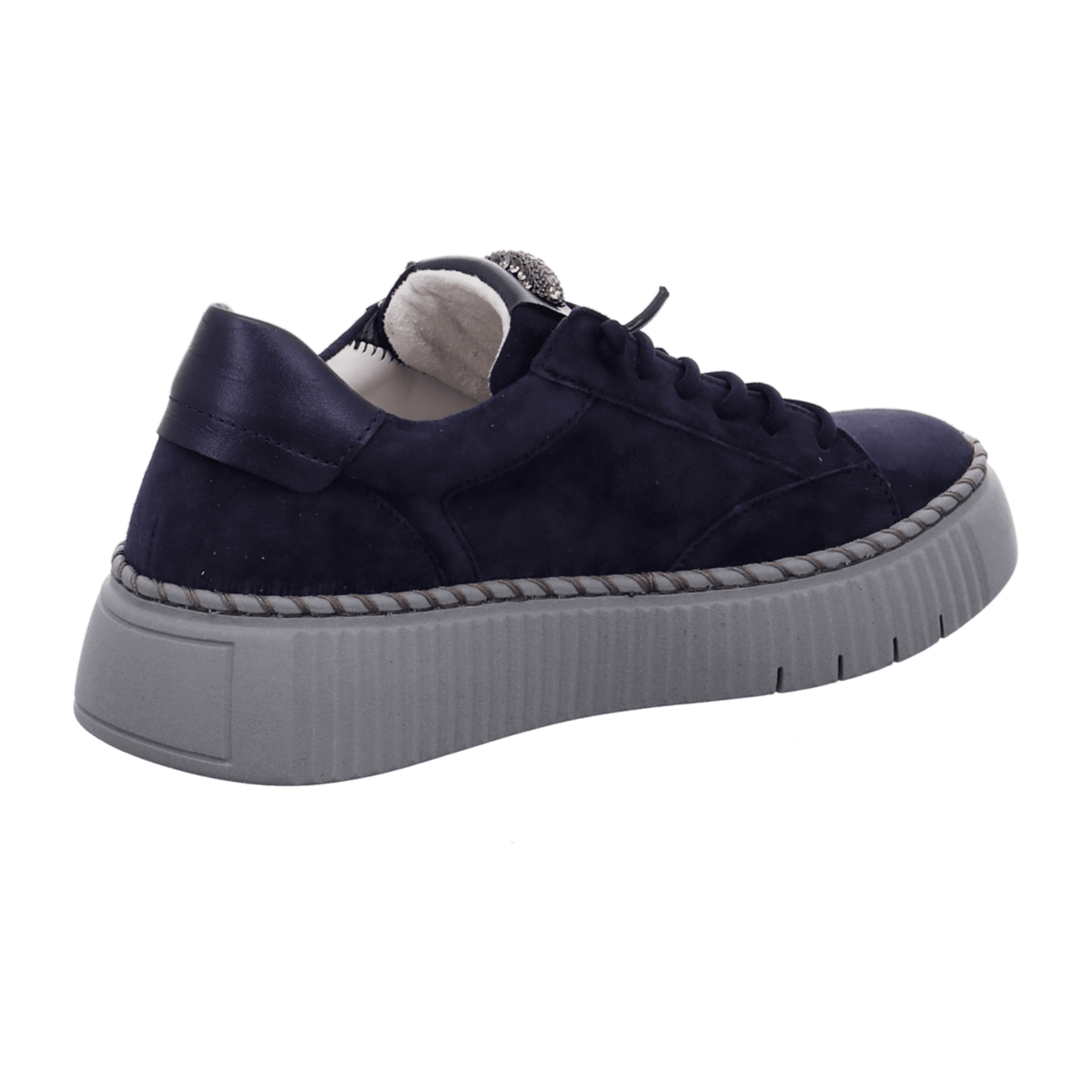 Gabor Women's Low-Top Sneakers - Blue Suede Lace-Up Comfort Shoes