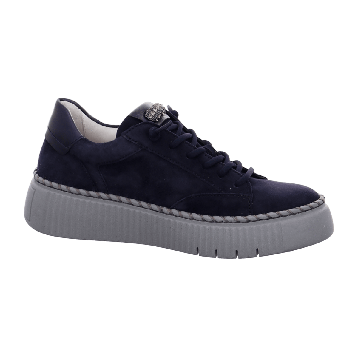 Gabor Women's Low-Top Sneakers - Blue Suede Lace-Up Comfort Shoes