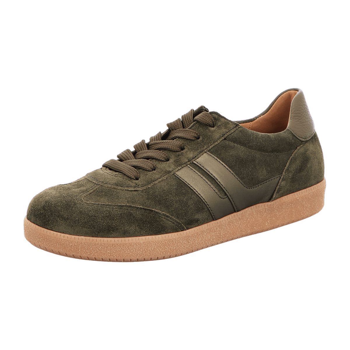 Gabor Women's Low-Top Sneakers Olive Suede Lace-Up Comfort Shoes