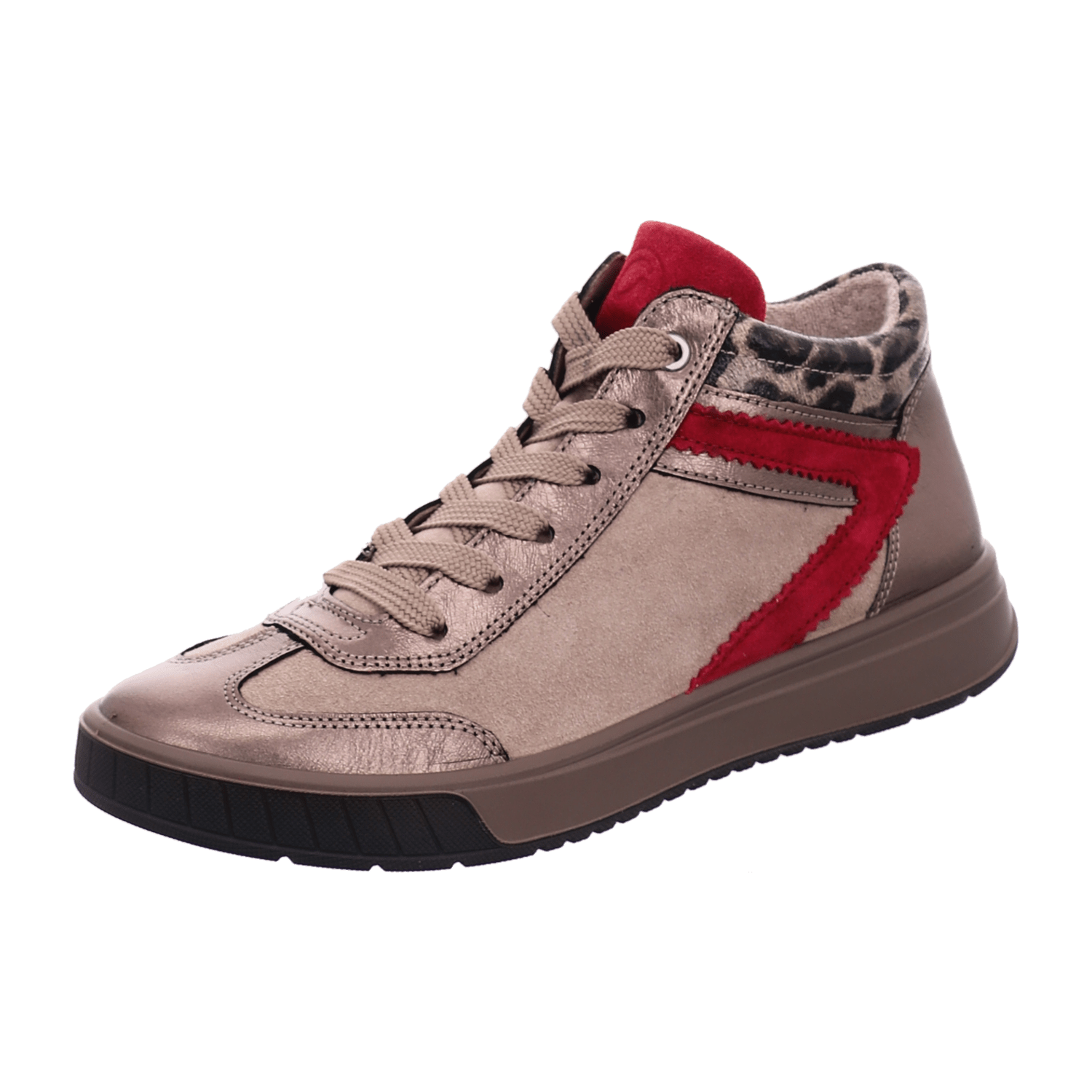 ARA ROM Women's Velour Leather Sneakers in Beige with Lace-Up Closure