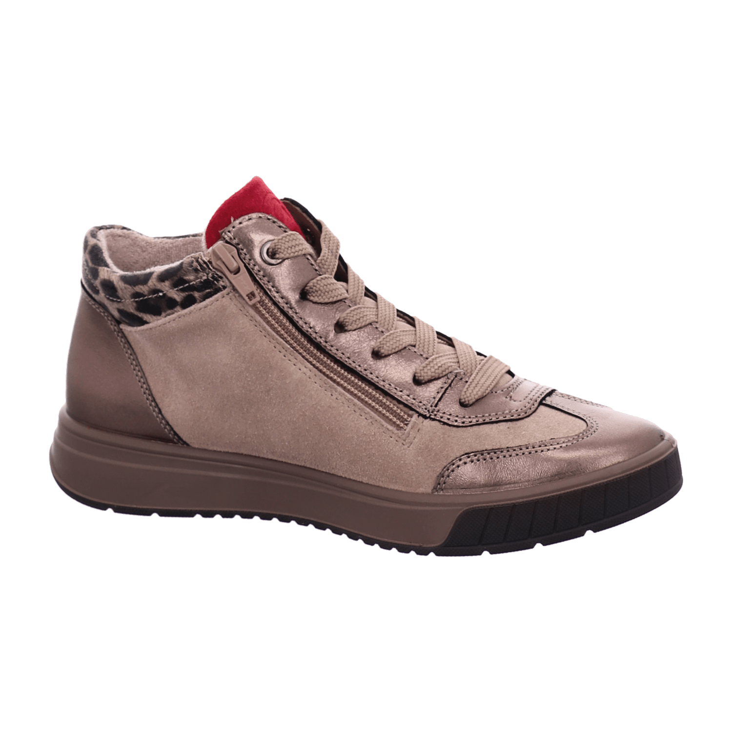 ARA ROM Women's Velour Leather Sneakers in Beige with Lace-Up Closure