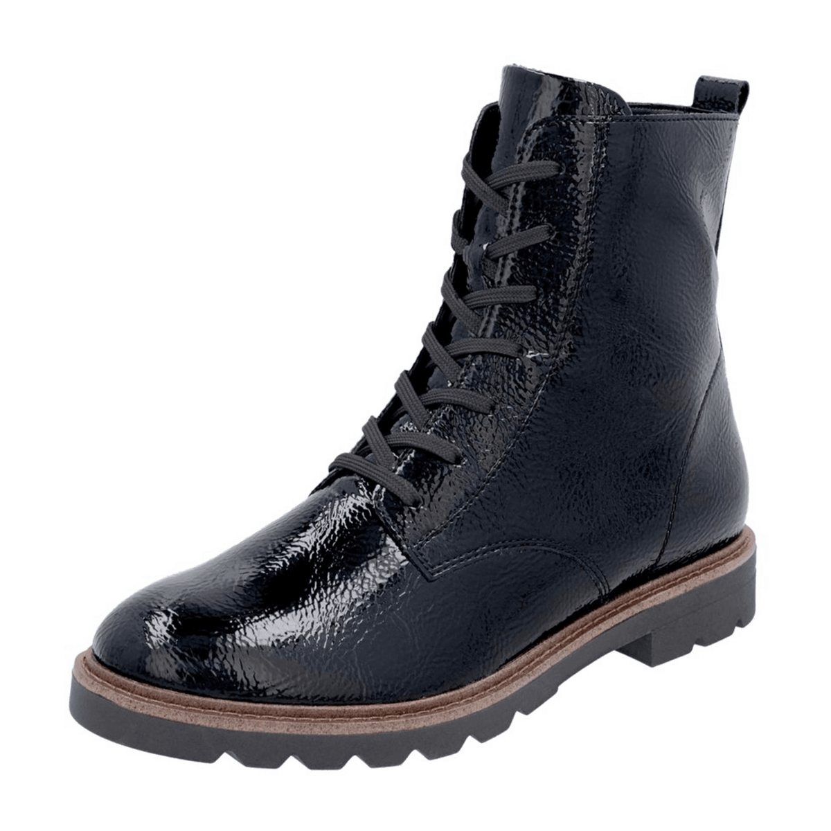 Remonte Women's Lace-Up Boots - Black Artificial Lacquer with Exchangeable Footbed