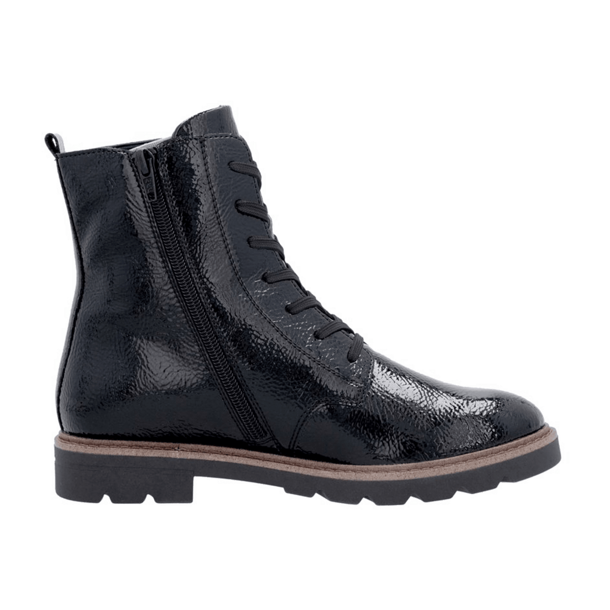 Remonte Women's Lace-Up Boots - Black Artificial Lacquer with Exchangeable Footbed