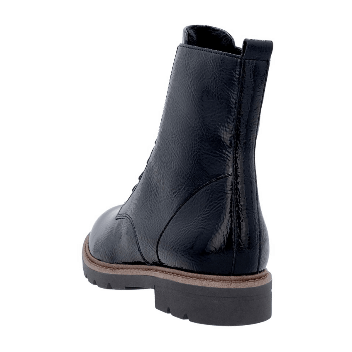 Remonte Women's Lace-Up Boots - Black Artificial Lacquer with Exchangeable Footbed