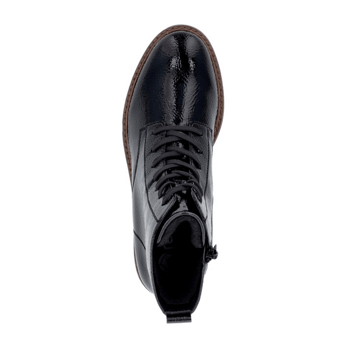 Remonte Women's Lace-Up Boots - Black Artificial Lacquer with Exchangeable Footbed