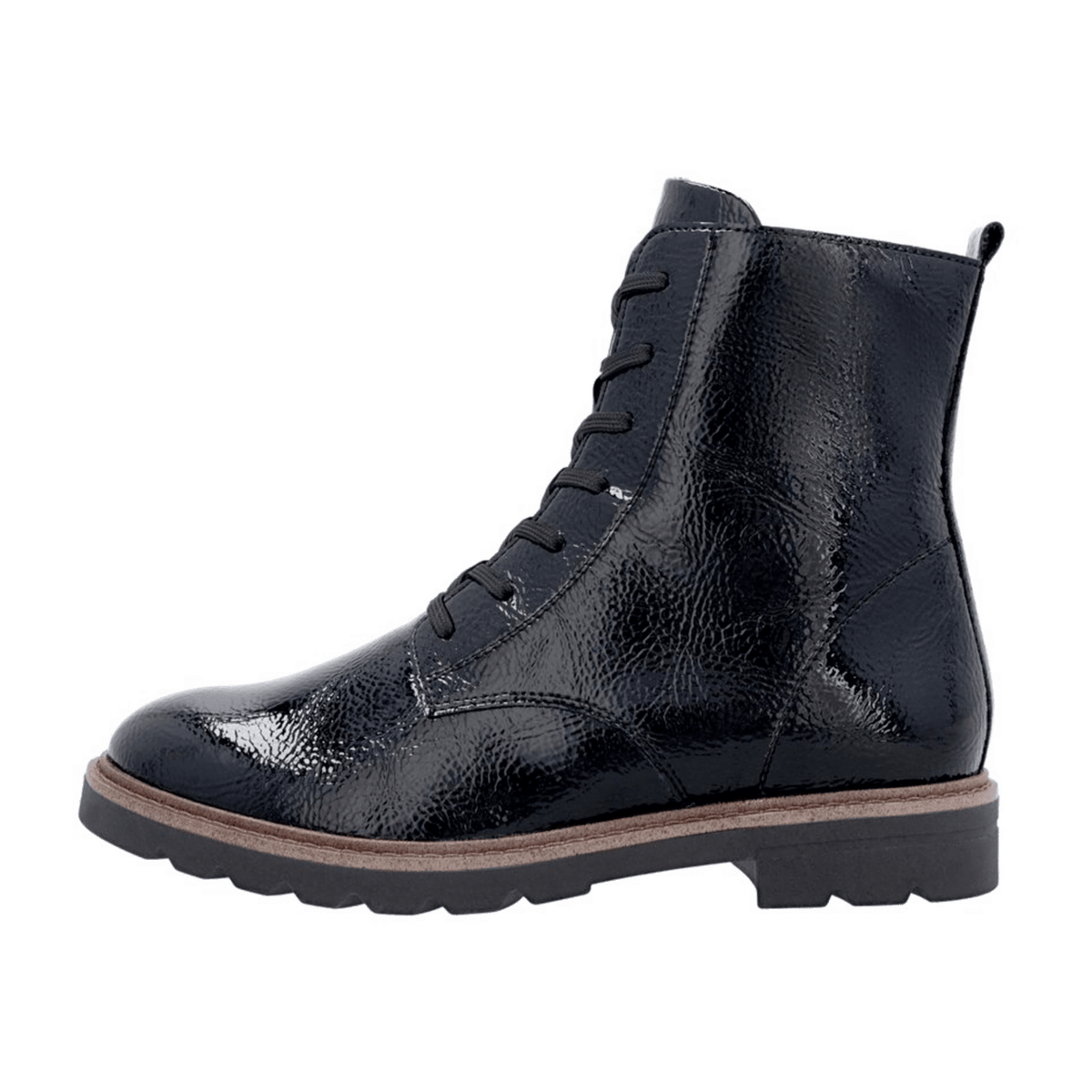 Remonte Women's Lace-Up Boots - Black Artificial Lacquer with Exchangeable Footbed