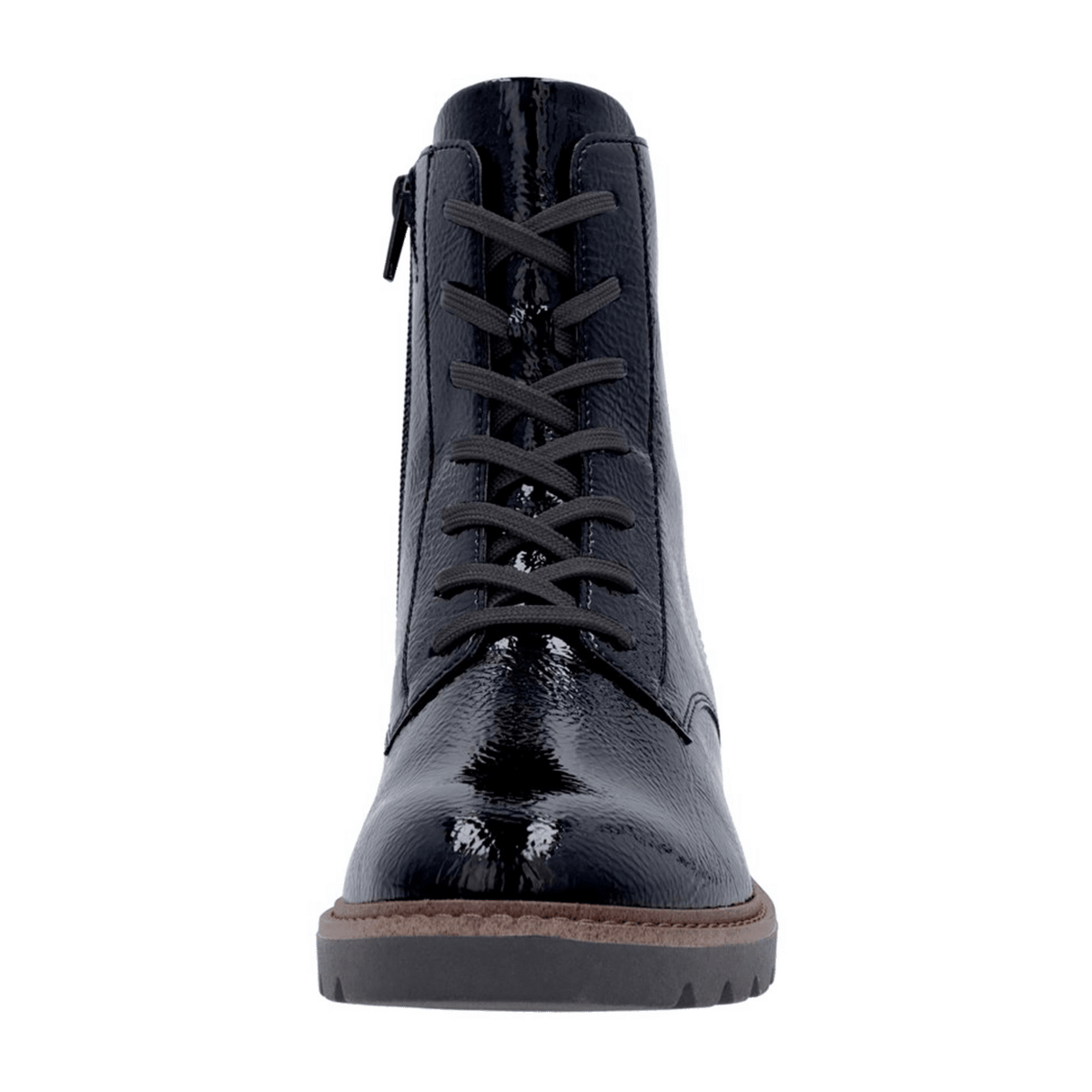 Remonte Women's Lace-Up Boots - Black Artificial Lacquer with Exchangeable Footbed