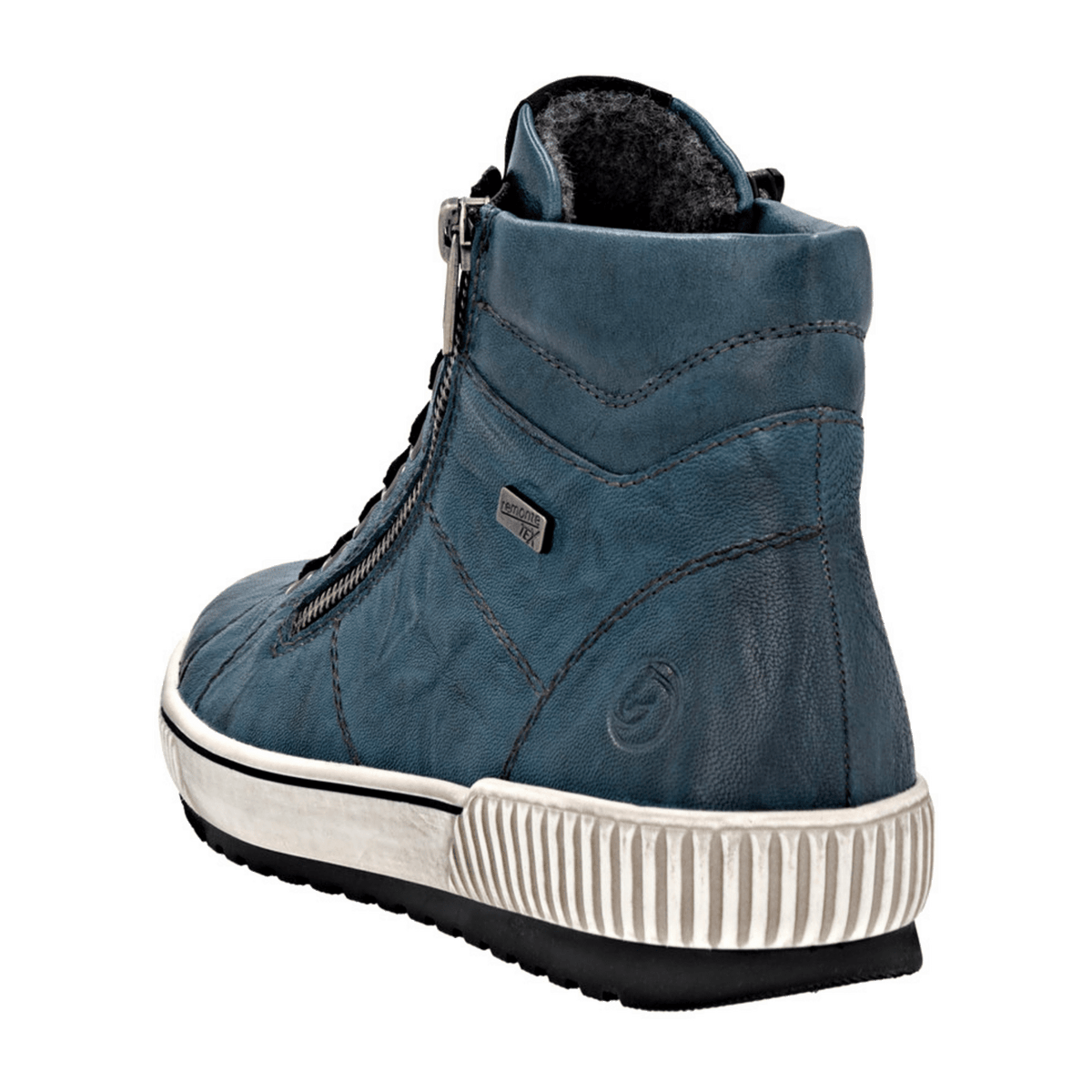 Remonte Women's Brown Ankle Boots - Blue Leather Comfort Boots with Zip