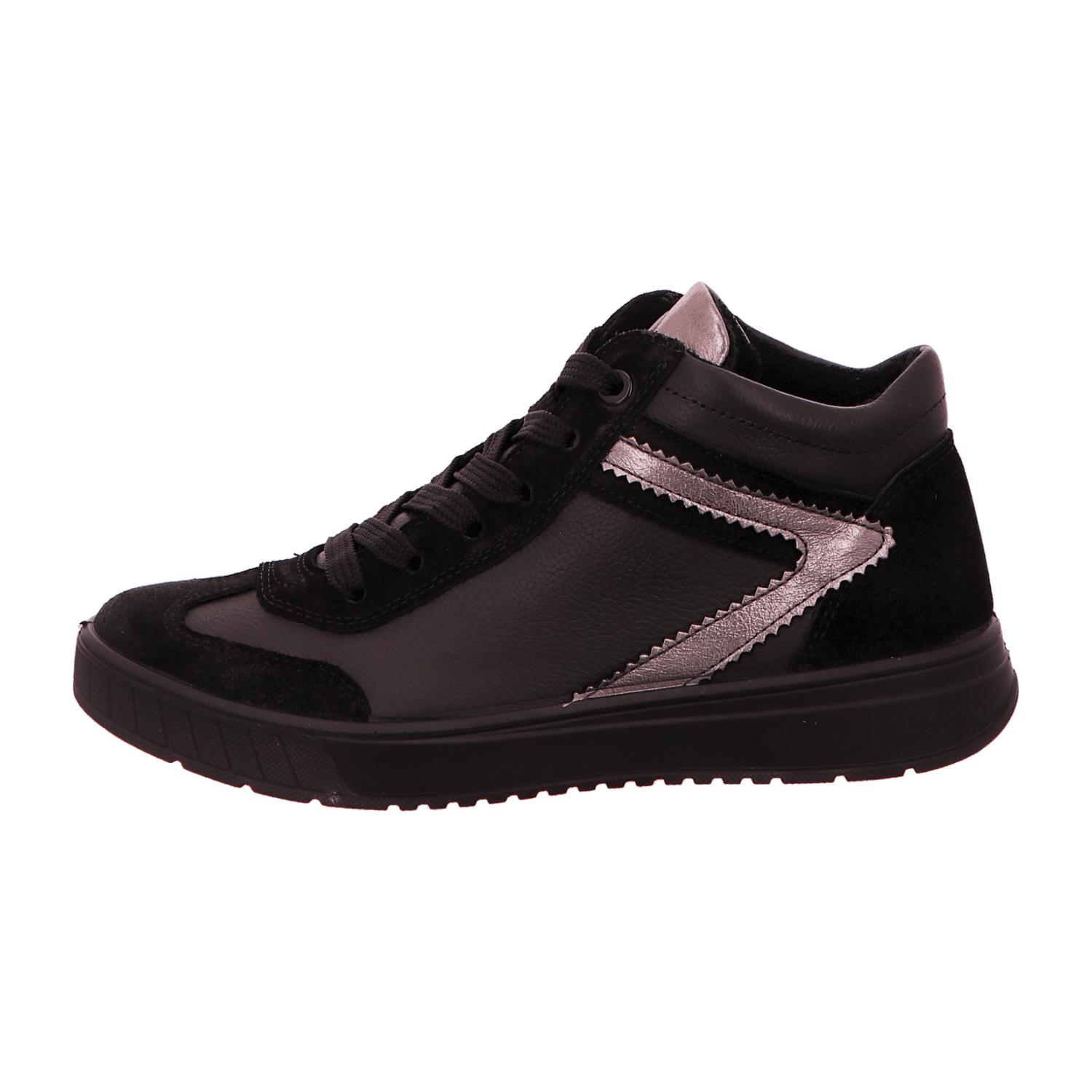 ARA ROM 2.0 Women's Sneakers in Smooth Leather, Black with Lace-Up Closure