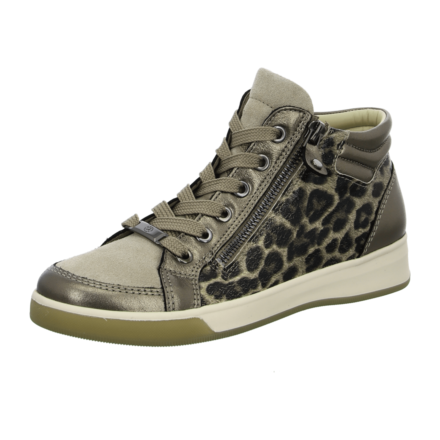 ARA High Top LeoBronze Women's Sneaker in Animal Print Smooth Leather with Lace-Up Closure