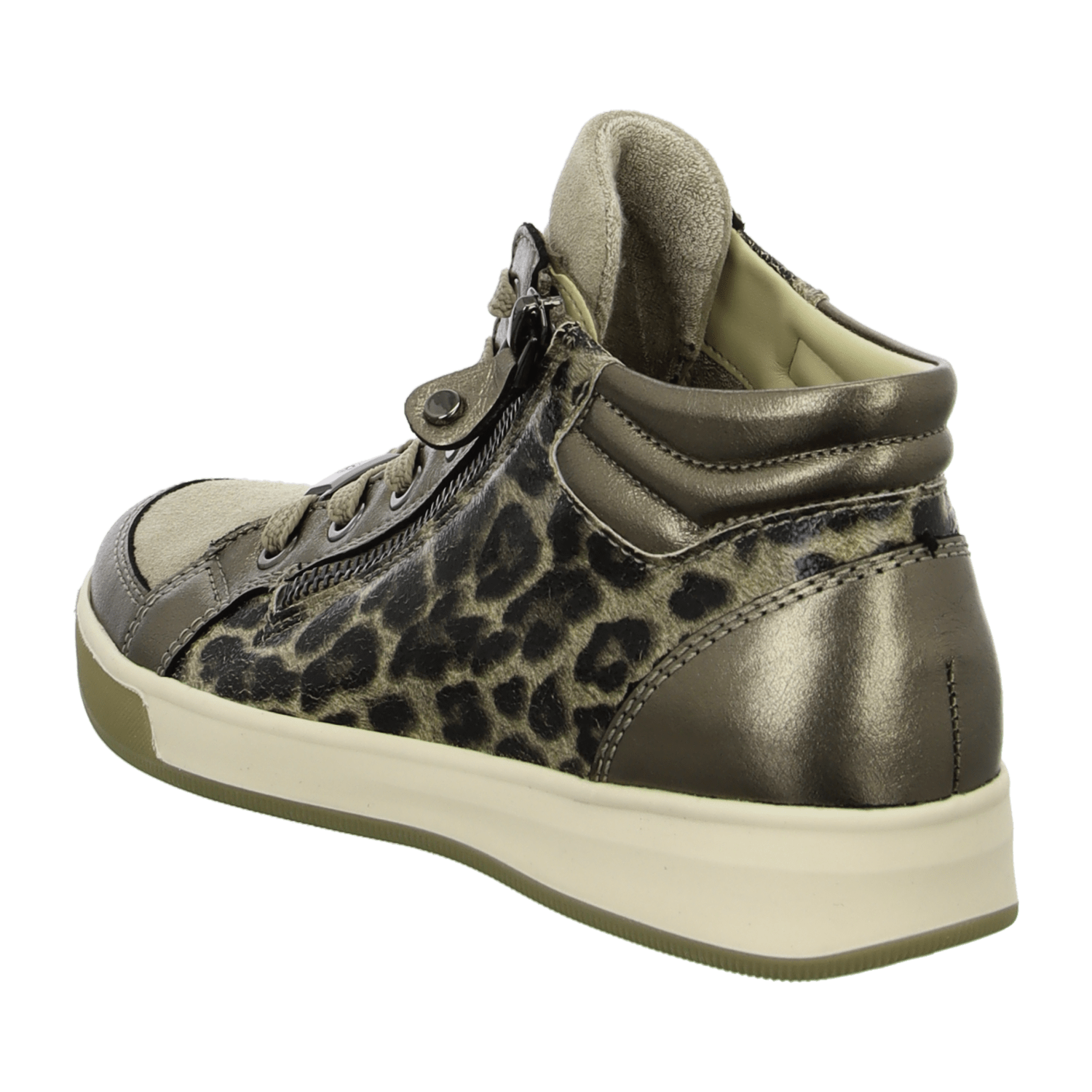 ARA High Top LeoBronze Women's Sneaker in Animal Print Smooth Leather with Lace-Up Closure