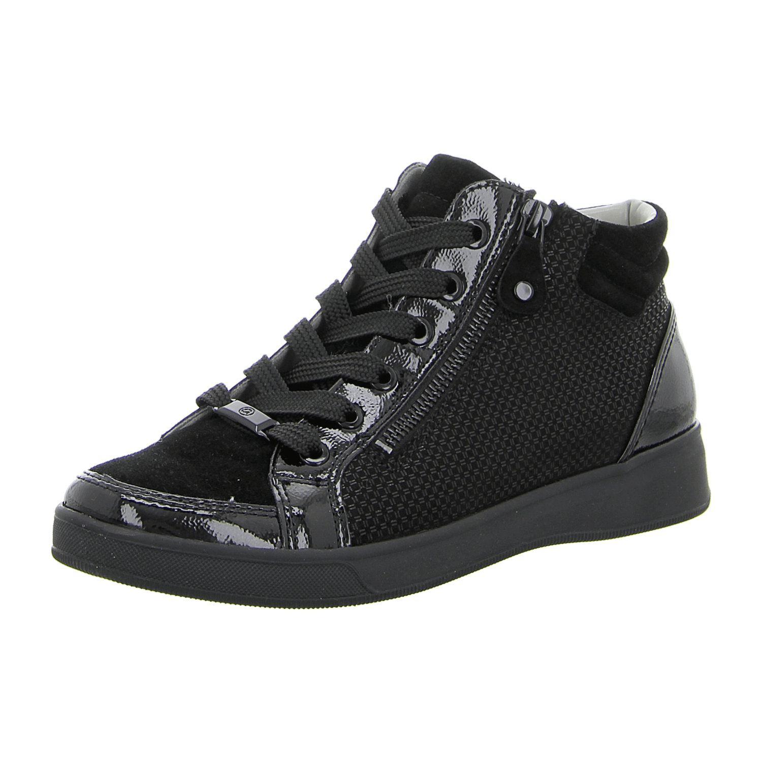 ARA ROM Women's Sneakers in Black Smooth Leather with Lace-Up Closure and Polyurethane Sole