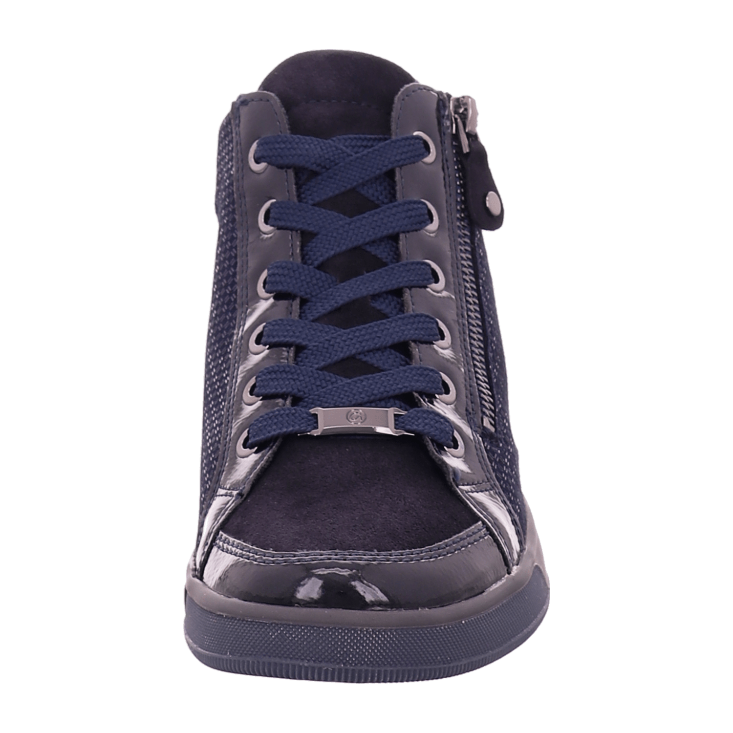 ARA Rom Mid Sneaker Women's Shoes Blue Patterned Patent Smooth Leather Lacing Round Toe