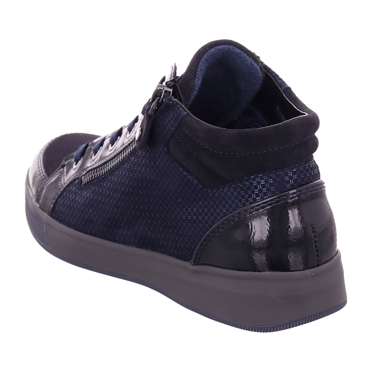 ARA Rom Mid Sneaker Women's Shoes Blue Patterned Patent Smooth Leather Lacing Round Toe