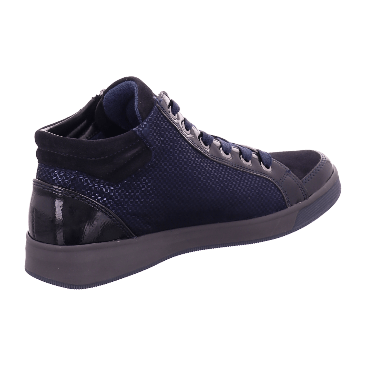 ARA Rom Mid Sneaker Women's Shoes Blue Patterned Patent Smooth Leather Lacing Round Toe
