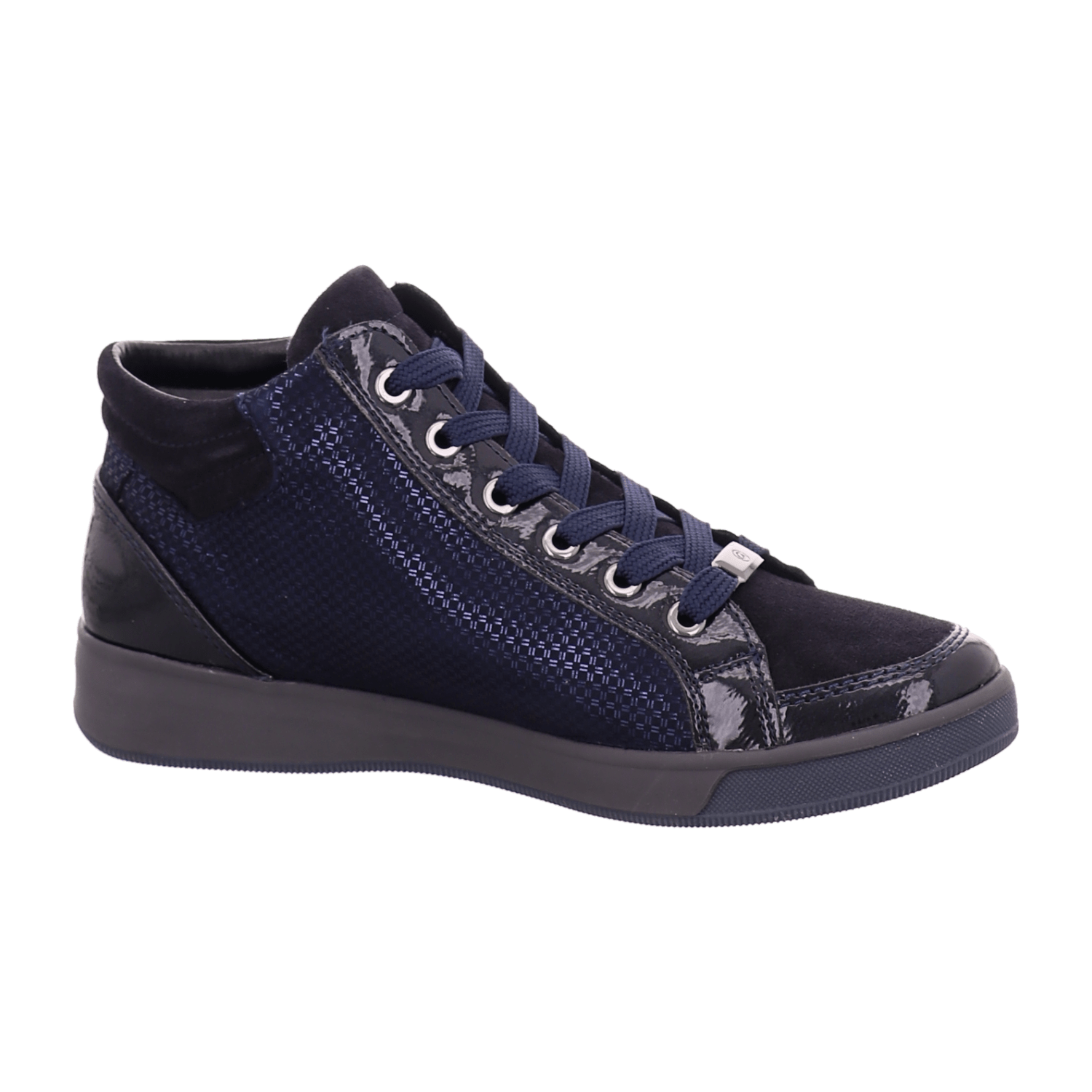 ARA Rom Mid Sneaker Women's Shoes Blue Patterned Patent Smooth Leather Lacing Round Toe