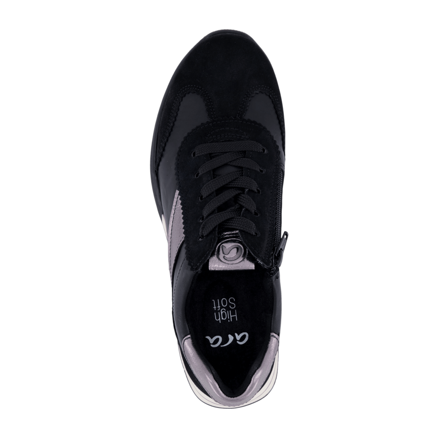 ARA Monza Women's Sneakers in Black Smooth Leather with Lace-Up Closure