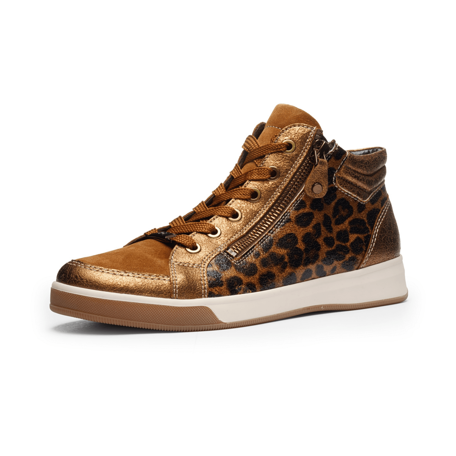 ARA ROM Women's Leather Sneakers in Brown with Lace-Up Closure and Round Toe