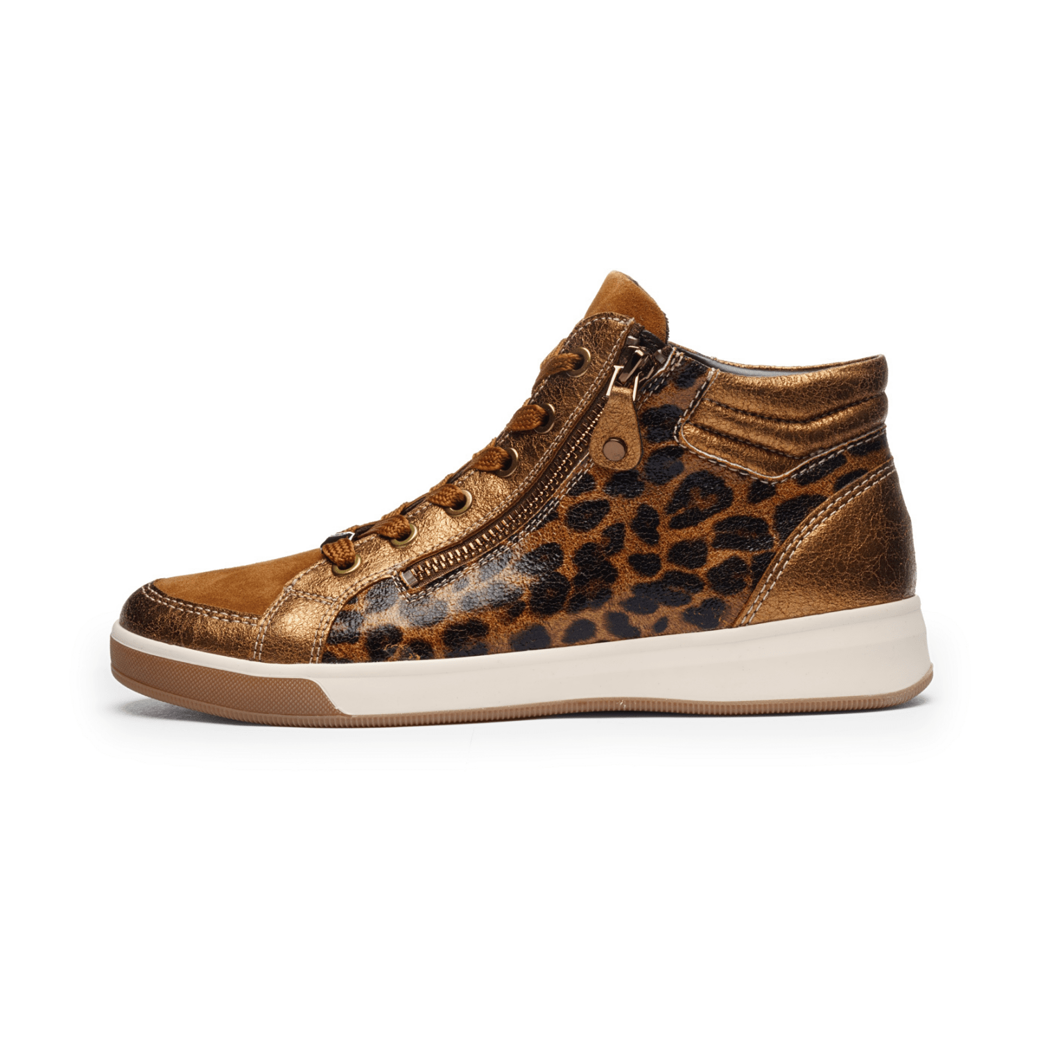 ARA ROM Women's Leather Sneakers in Brown with Lace-Up Closure and Round Toe