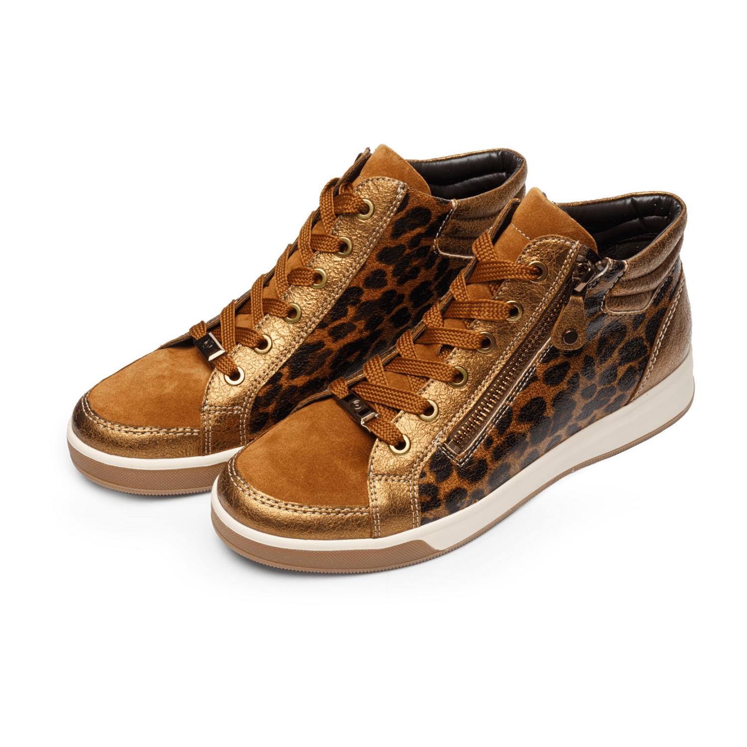 ARA ROM Women's Leather Sneakers in Brown with Lace-Up Closure and Round Toe
