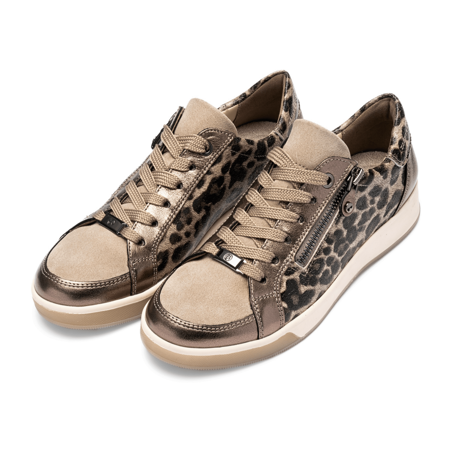 ARA Women's ROM Leather Sneakers Lace-Up Animal Print Shoes - Bartel-Shop