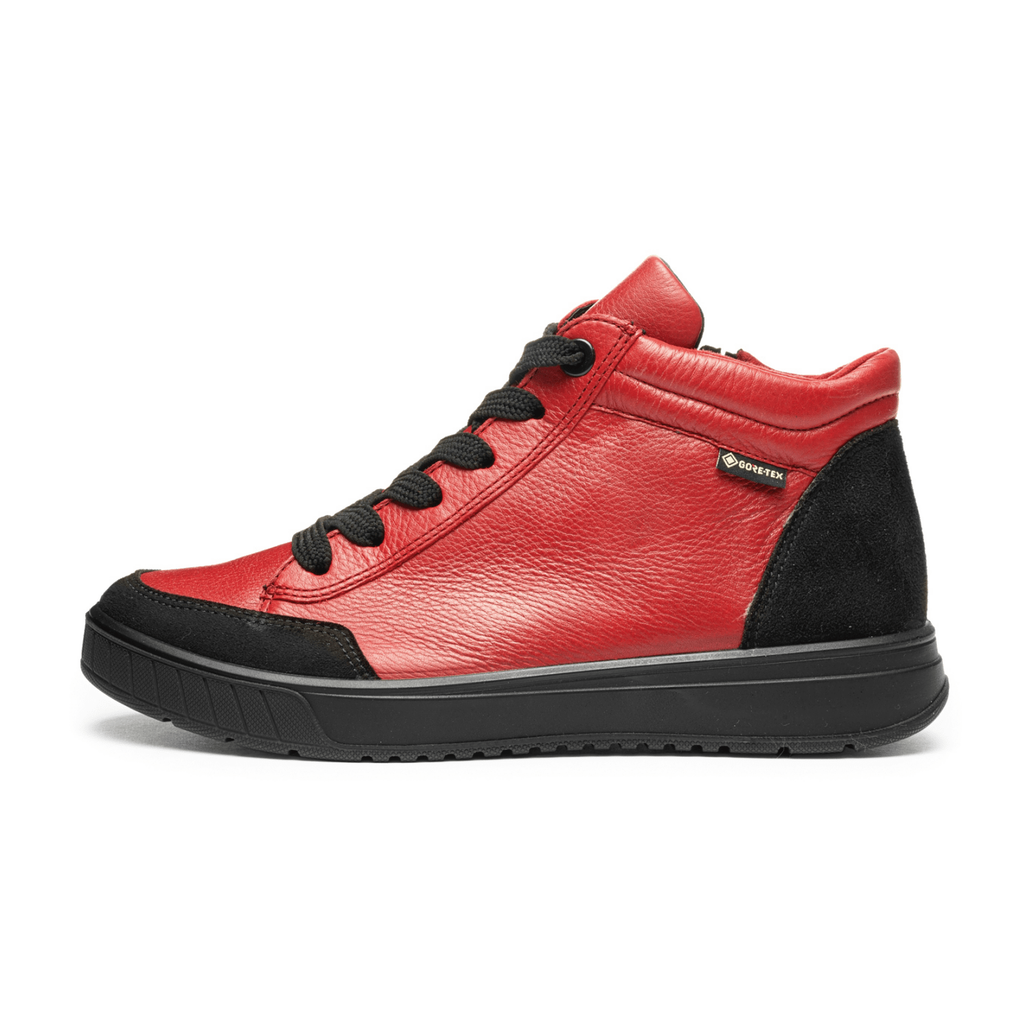 ARA Rom Women's Mid-Top Sneakers in Smooth Leather with GORE-TEX, Red Black Lace-Up