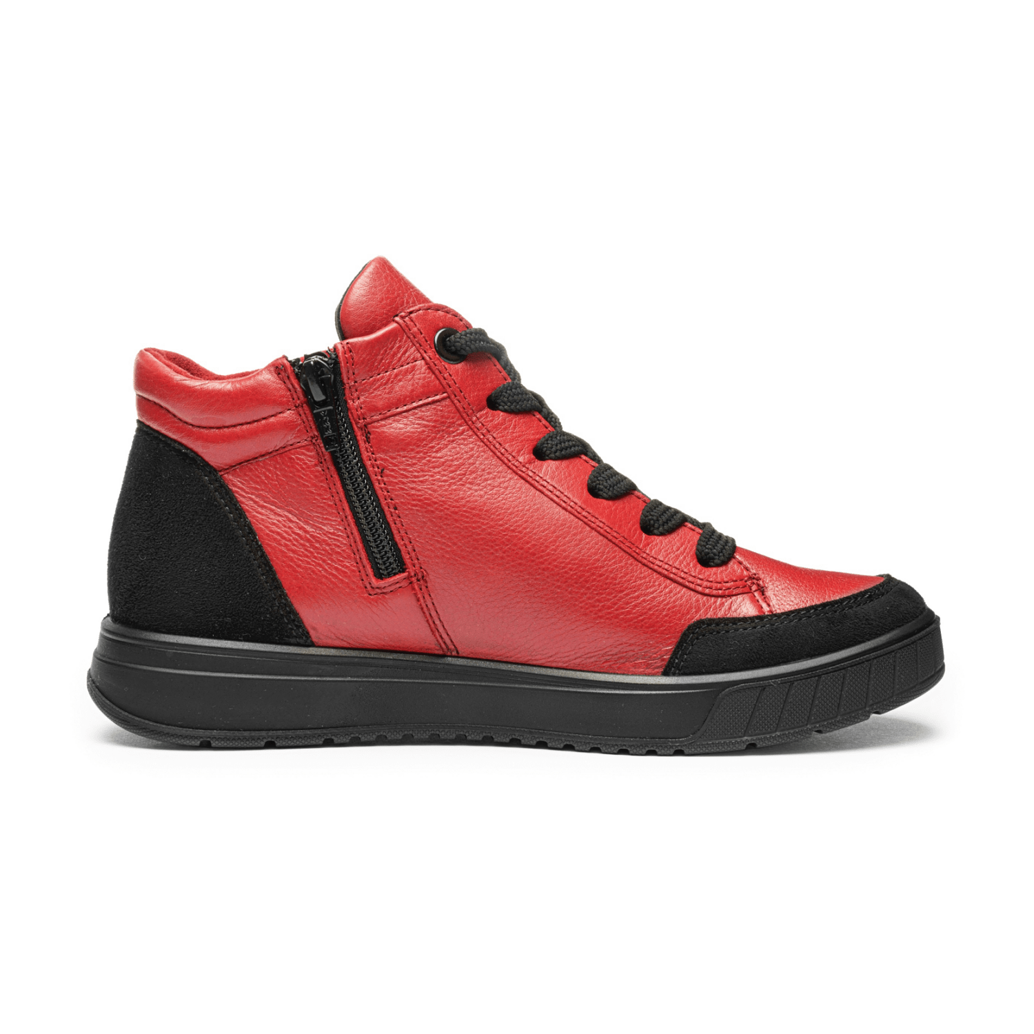 ARA Rom Women's Mid-Top Sneakers in Smooth Leather with GORE-TEX, Red Black Lace-Up