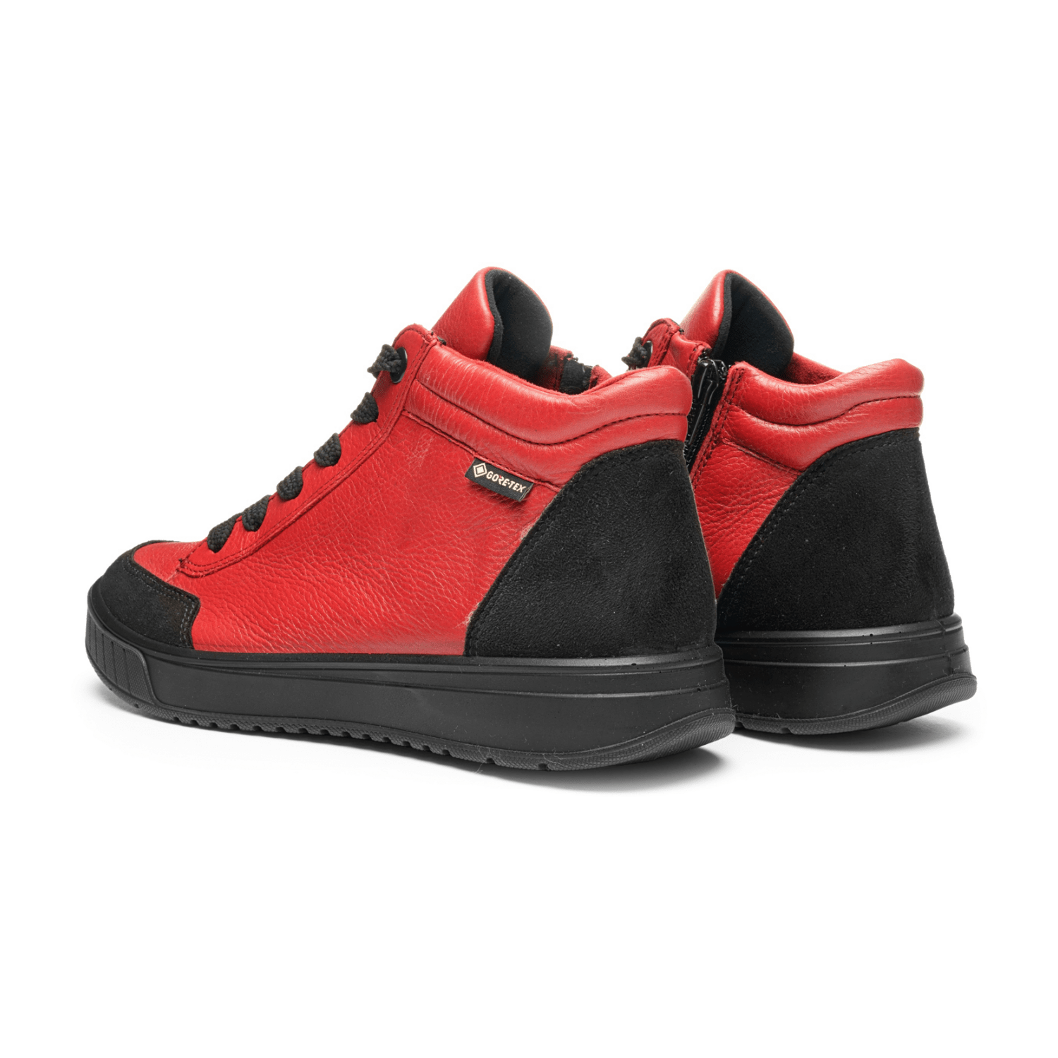 ARA Rom Women's Mid-Top Sneakers in Smooth Leather with GORE-TEX, Red Black Lace-Up