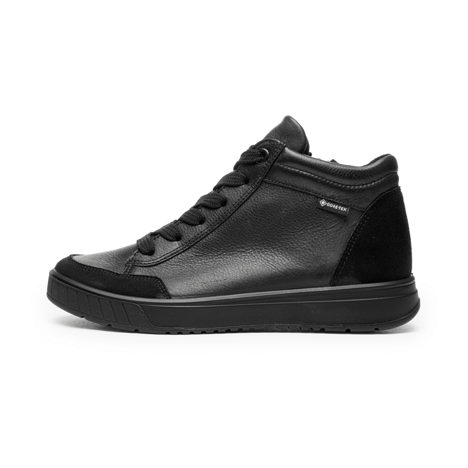 ARA Rom Sneaker for Women in Black Smooth Leather with Lace-Up Closure and Round Toe