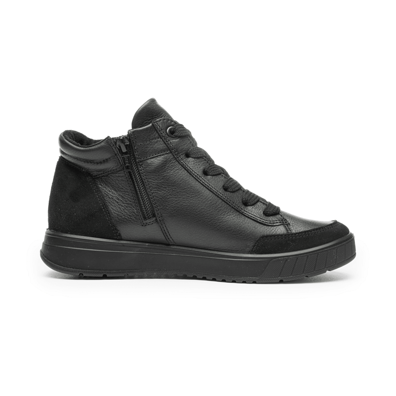 ARA Rom Sneaker for Women in Black Smooth Leather with Lace-Up Closure and Round Toe