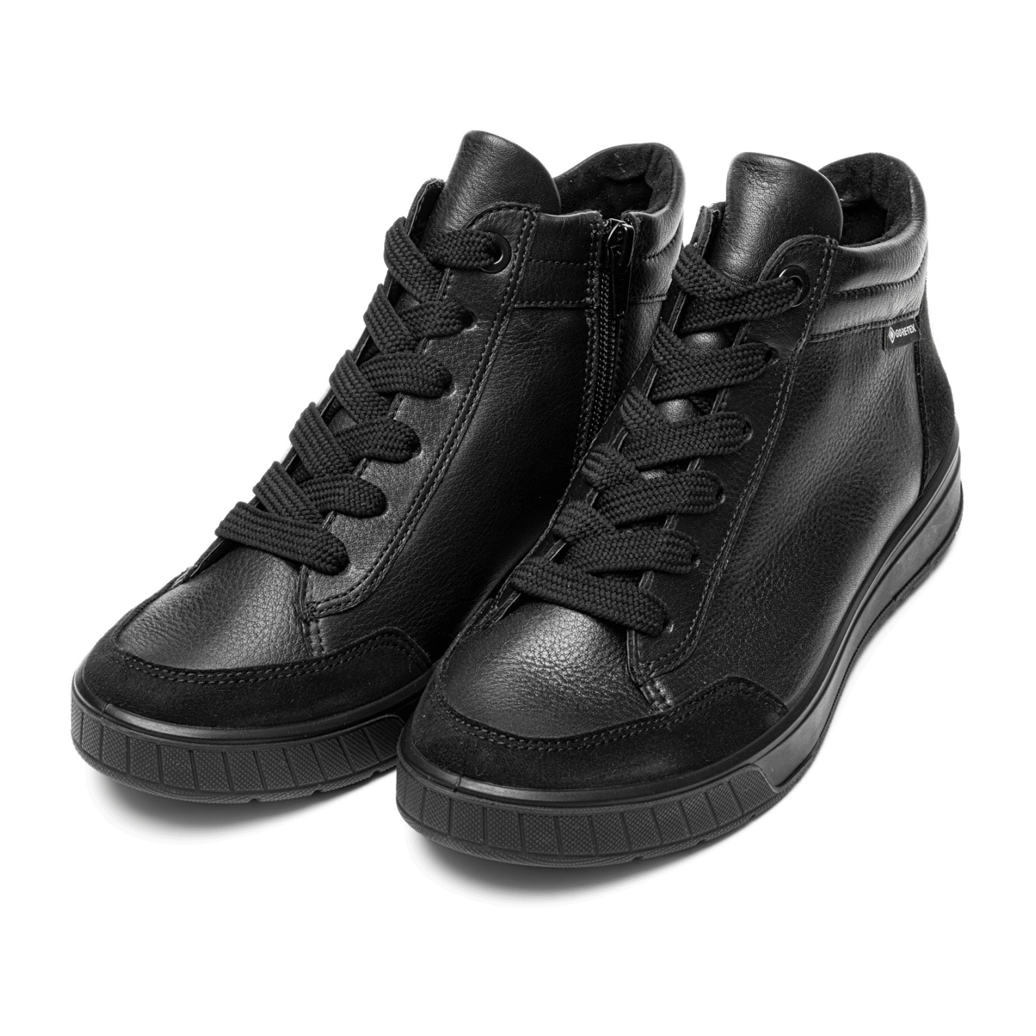 ARA Rom Sneaker for Women in Black Smooth Leather with Lace-Up Closure and Round Toe