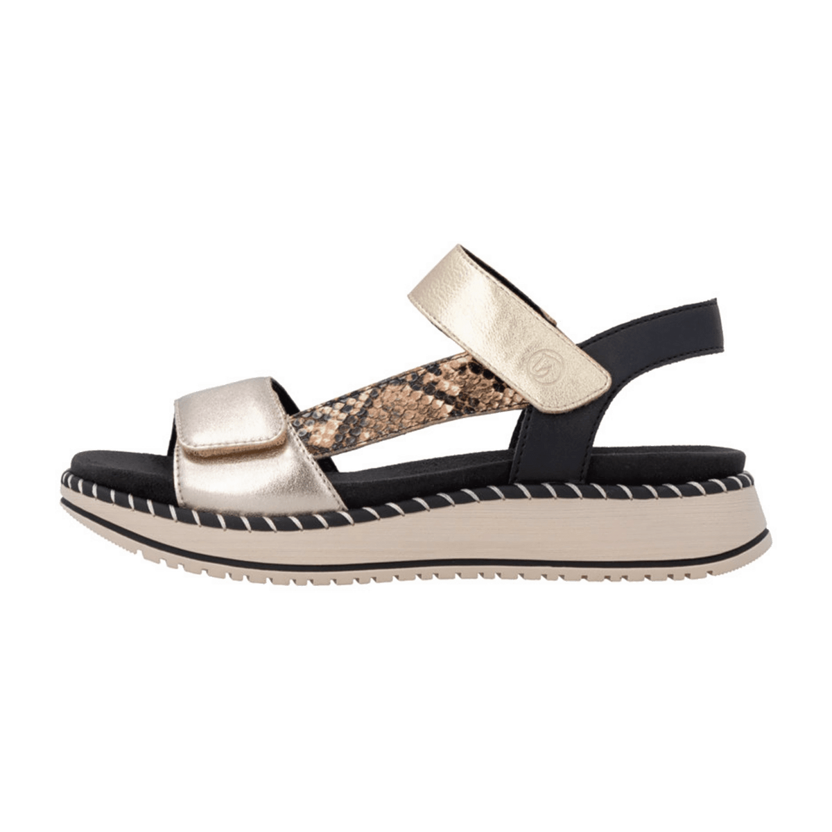 Remonte Women's Ankle Strap Sandals - Metal Faux Leather Animal Print