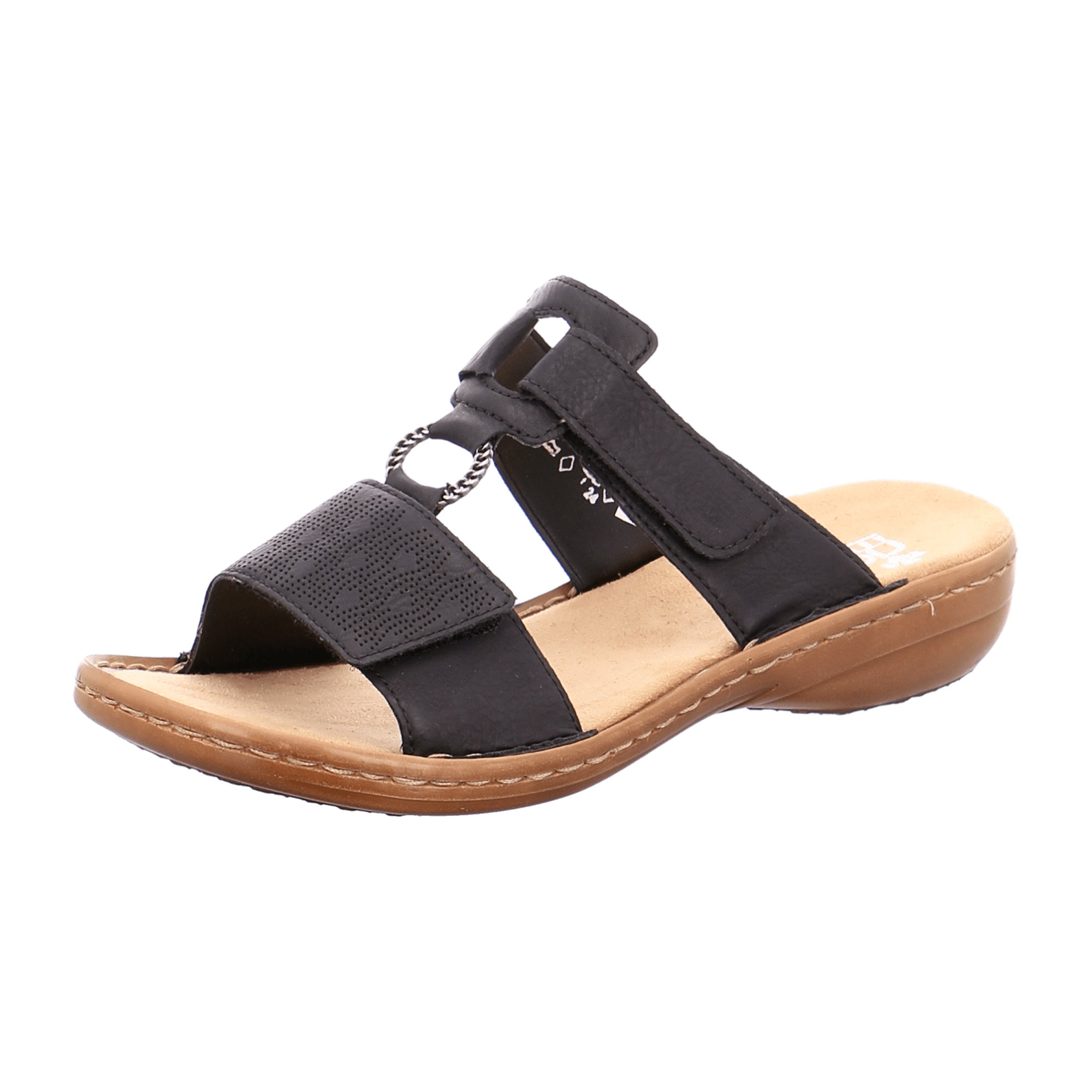 Rieker Women's Black Slip-On Sandals with 30mm Heel and Comfort Fit