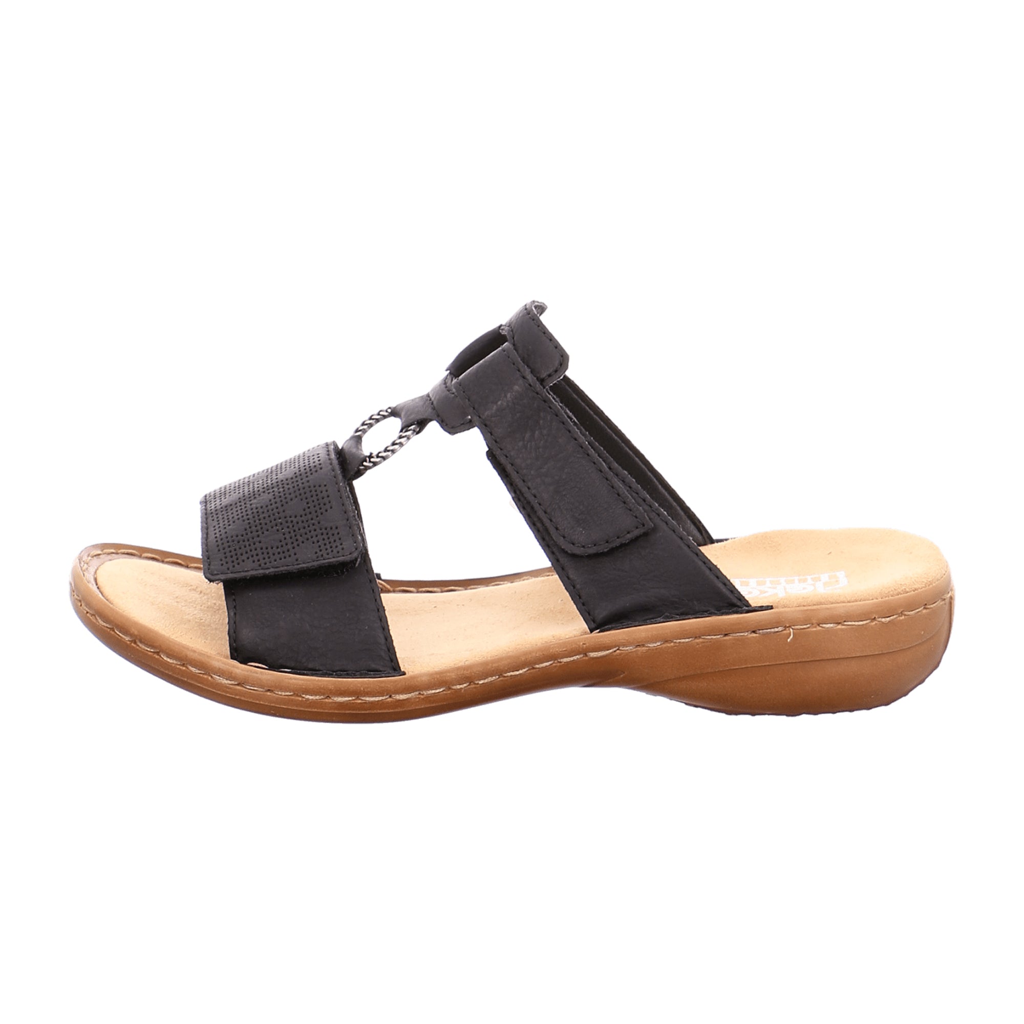 Rieker Women's Black Slip-On Sandals with 30mm Heel and Comfort Fit