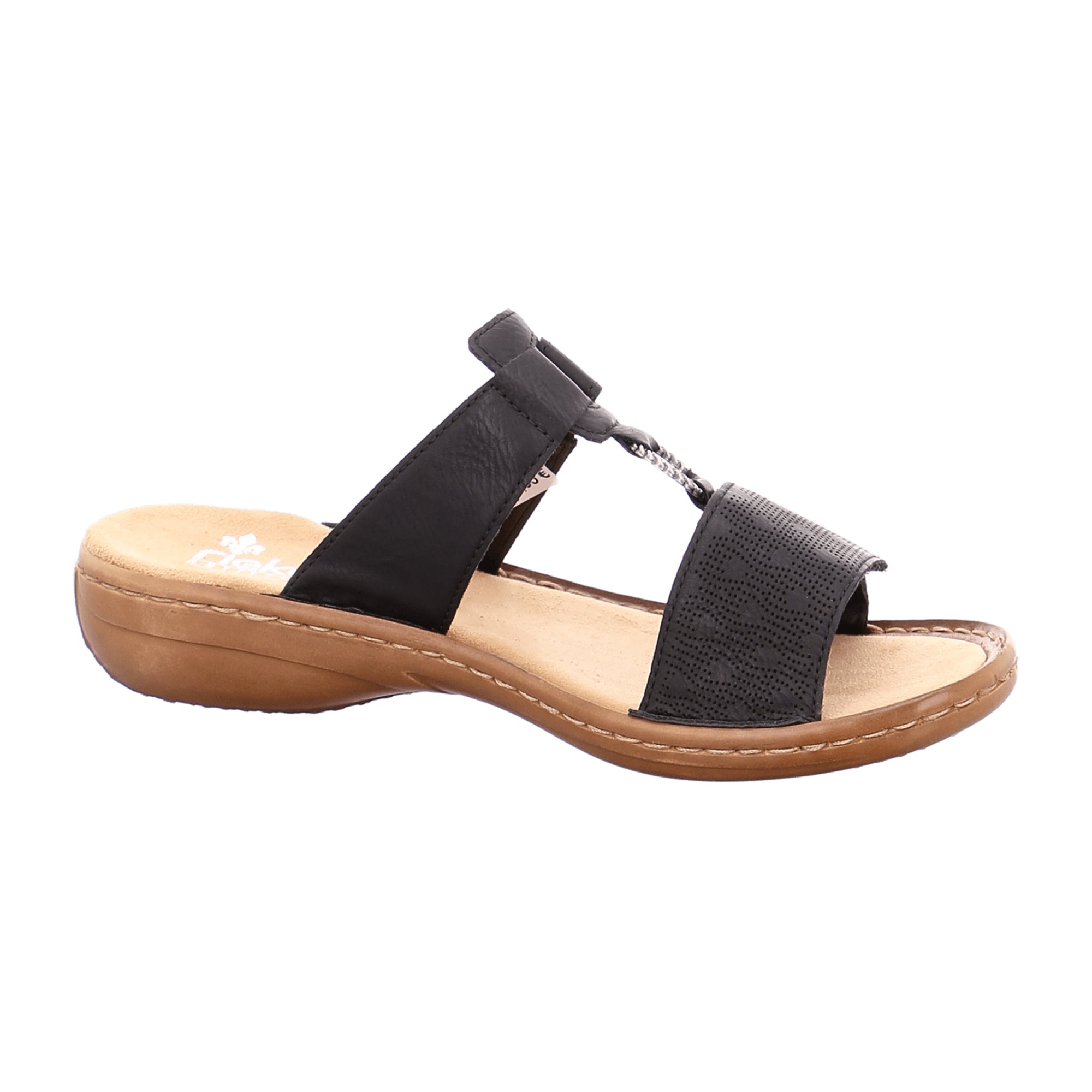 Rieker Women's Black Slip-On Sandals with 30mm Heel and Comfort Fit