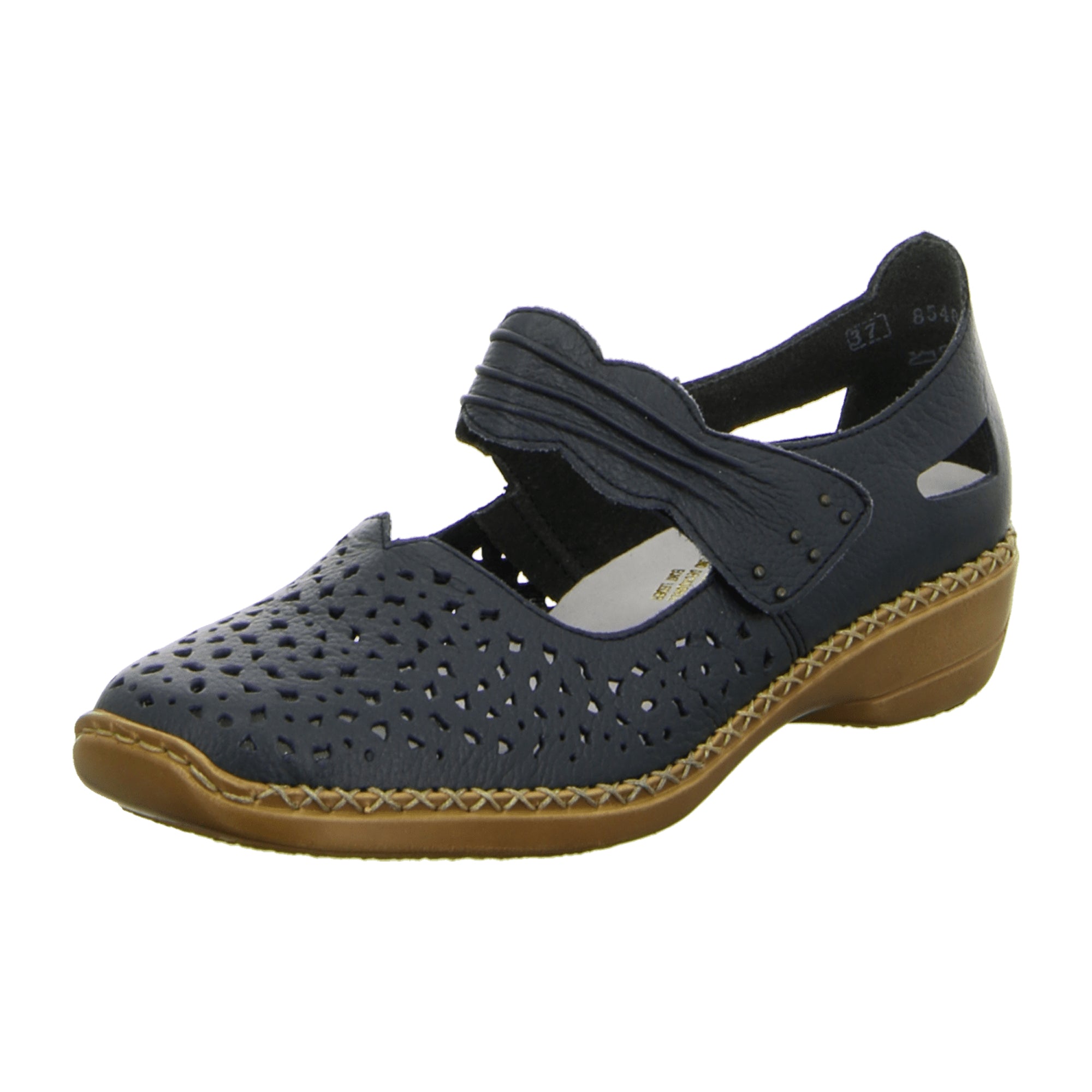 Rieker Women's Blue Leather Slip-On Shoes with Cut-Out or Woven Design