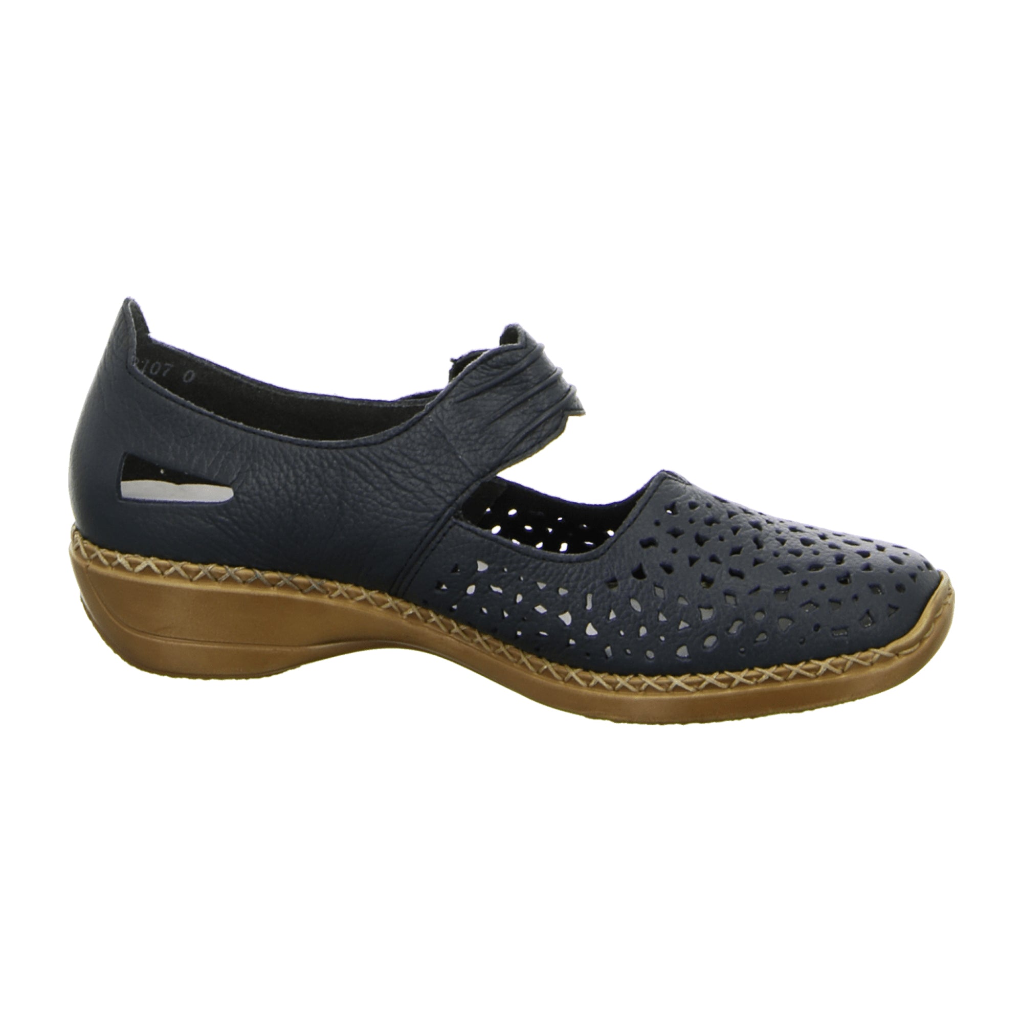 Rieker Women's Blue Leather Slip-On Shoes with Cut-Out or Woven Design