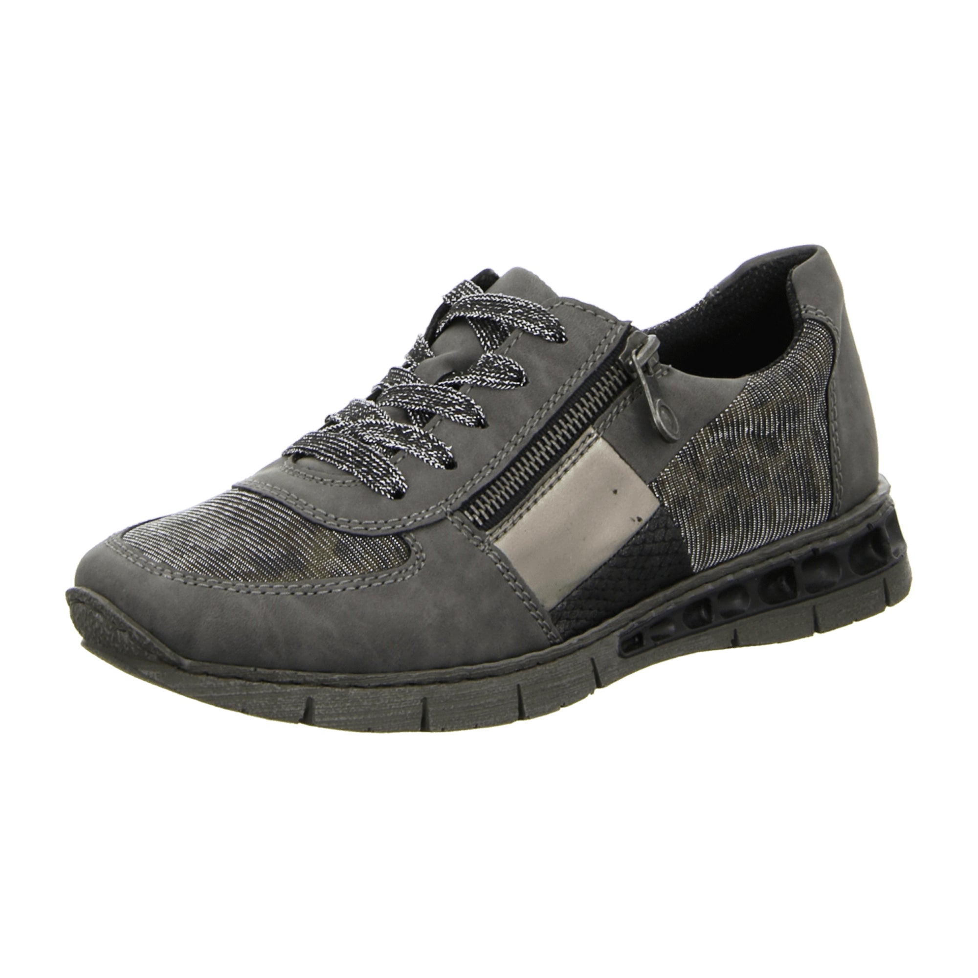 Rieker Women's Grey Sneakers with Wedge Heel and Lace-Up Closure