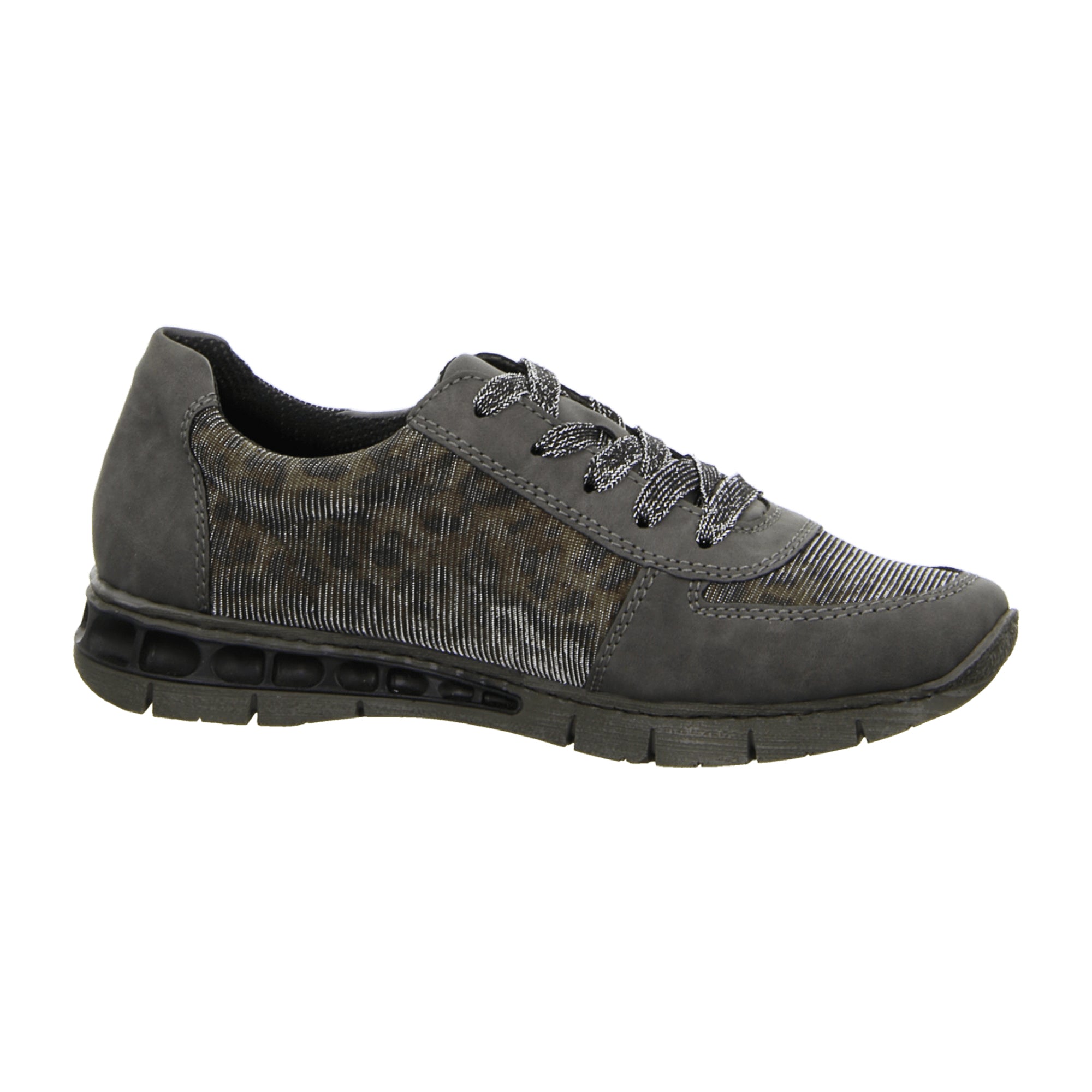 Rieker Women's Grey Sneakers with Wedge Heel and Lace-Up Closure
