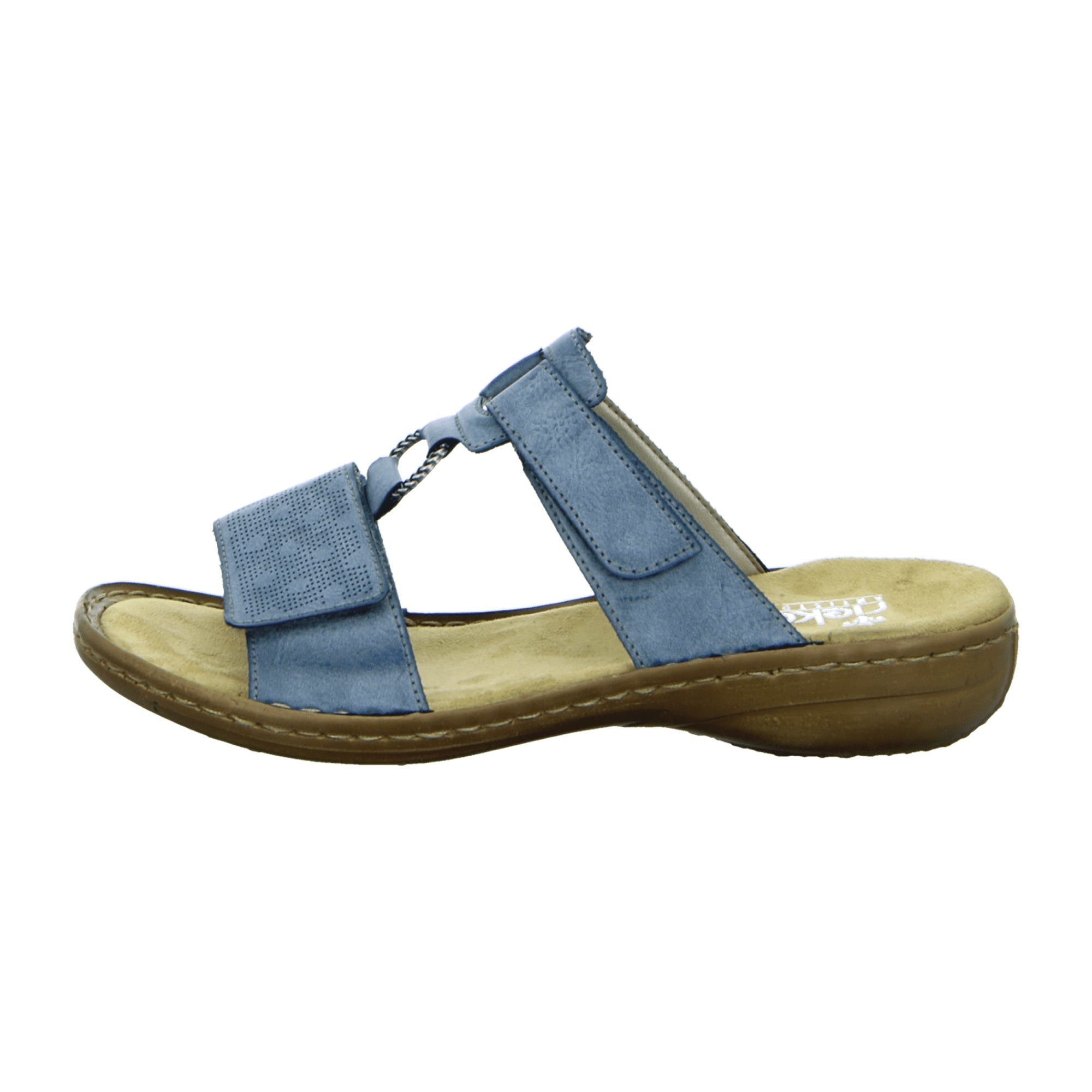 Rieker Women's Blue Pantolette Sandals with 30mm Heel and Velcro Closure