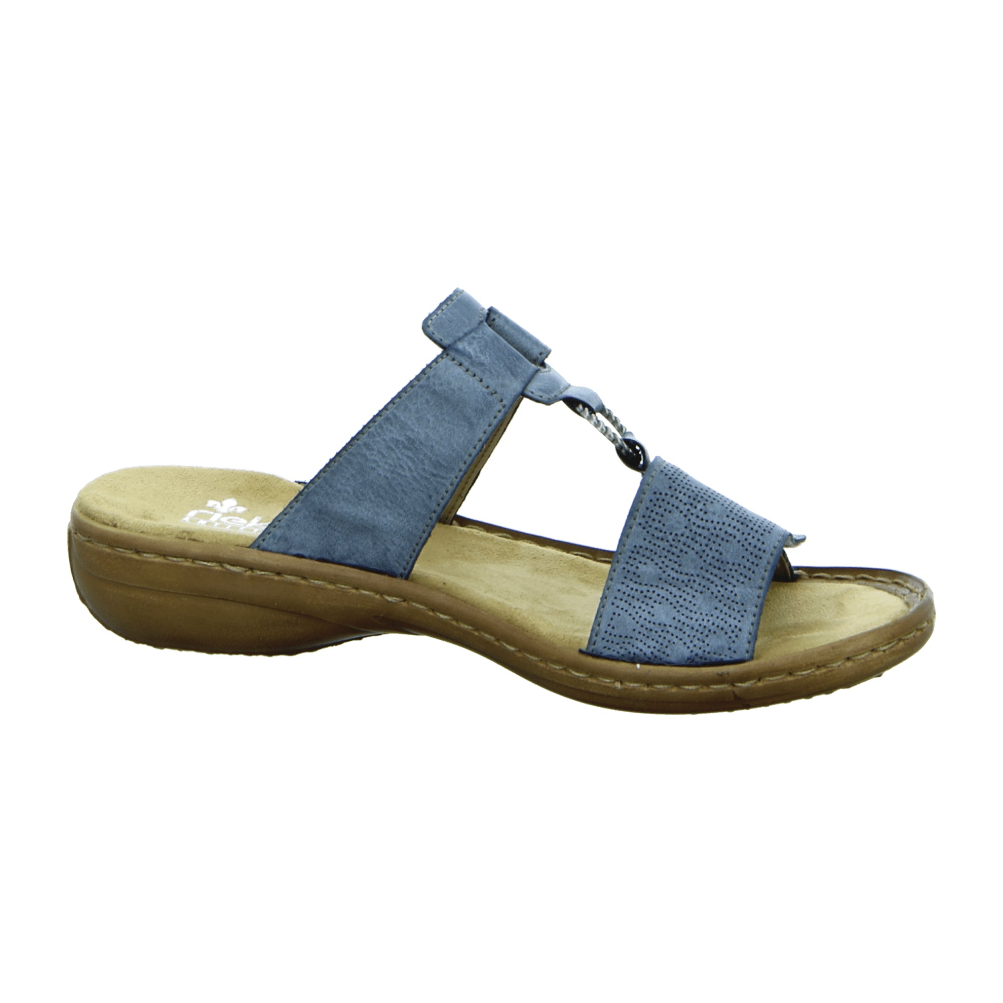 Rieker Women's Blue Pantolette Sandals with 30mm Heel and Velcro Closure