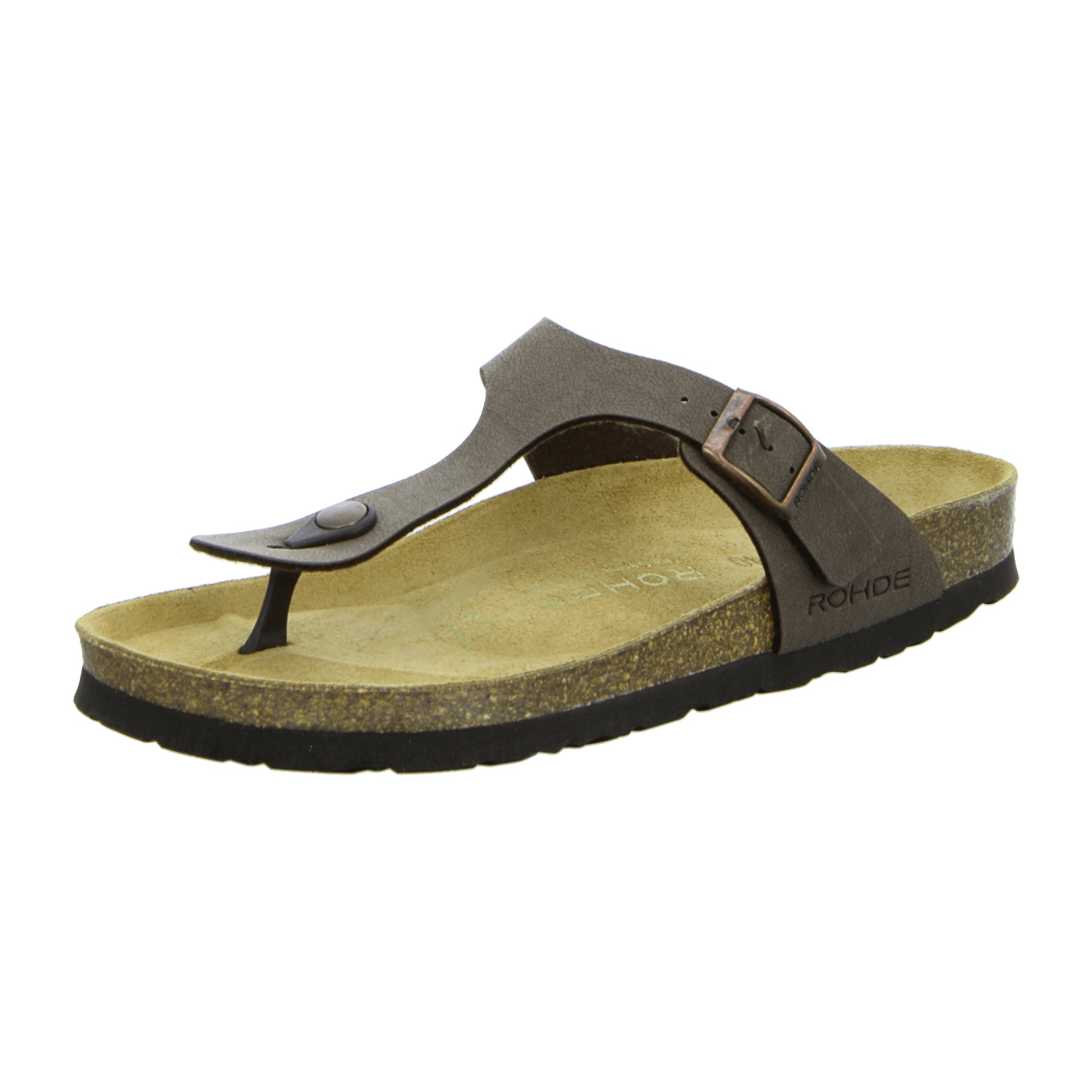 Rohde Women's Brown Leather Flip Flops with Buckle Flat Heel Spring Summer