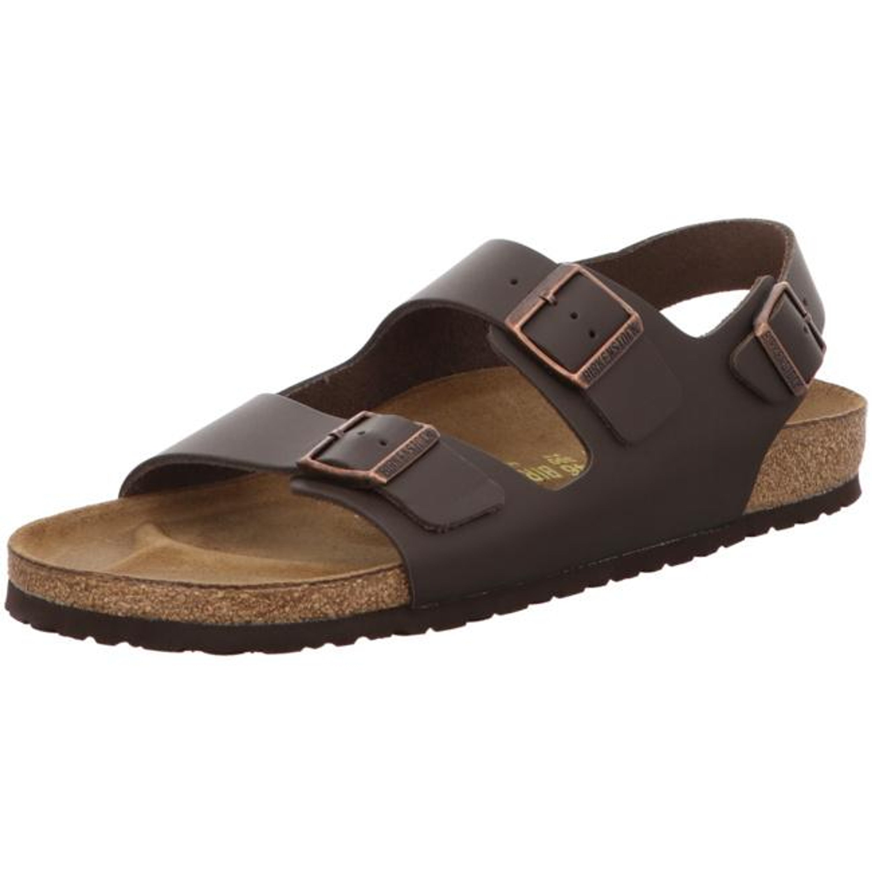 Birkenstock Milano Leather Slides Sandals Slippers Slingback Ankle Strap Darkbrown narrow - Bartel-Shop