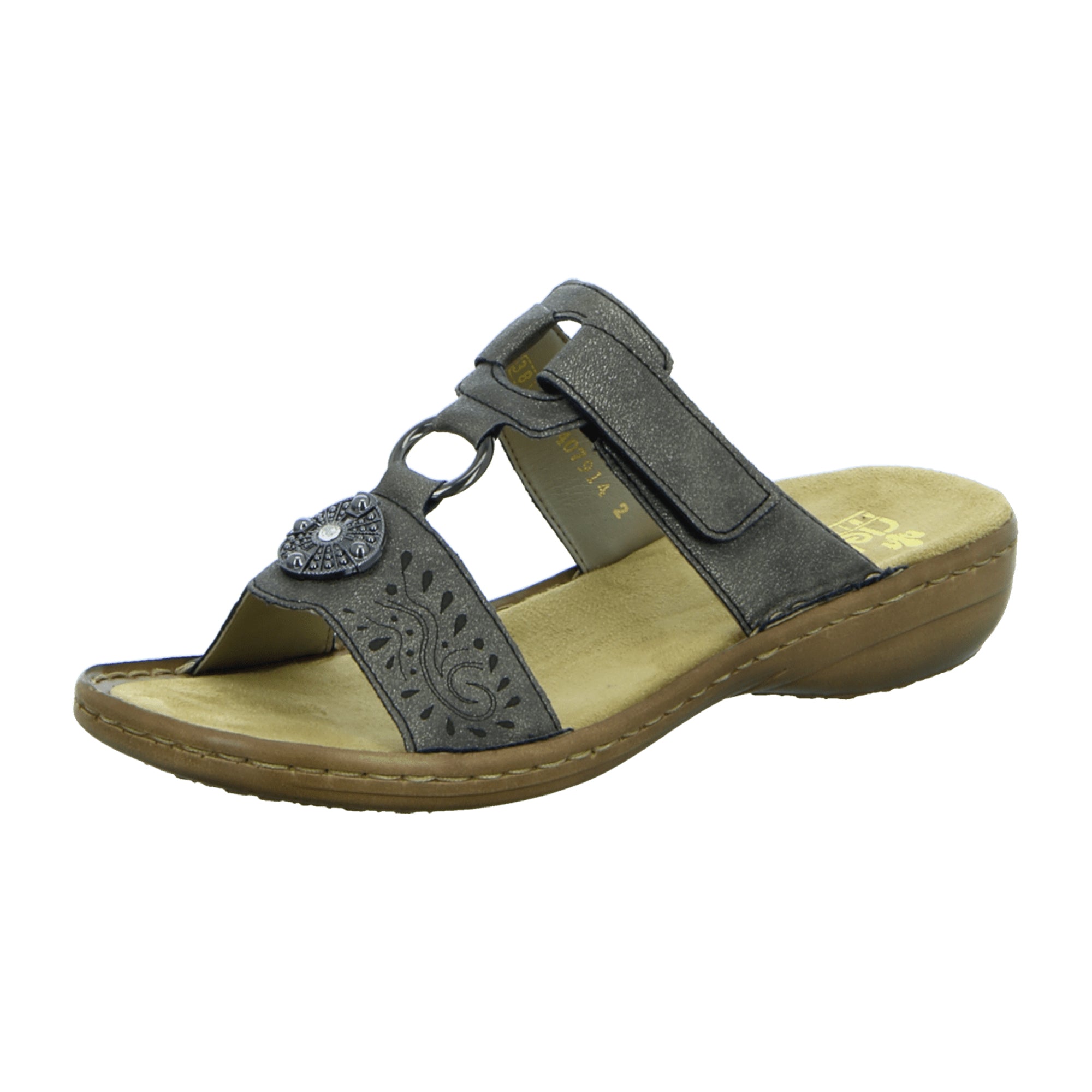 Rieker Women's Gray Slip-On Sandals with 30mm Heel and Comfort Fit