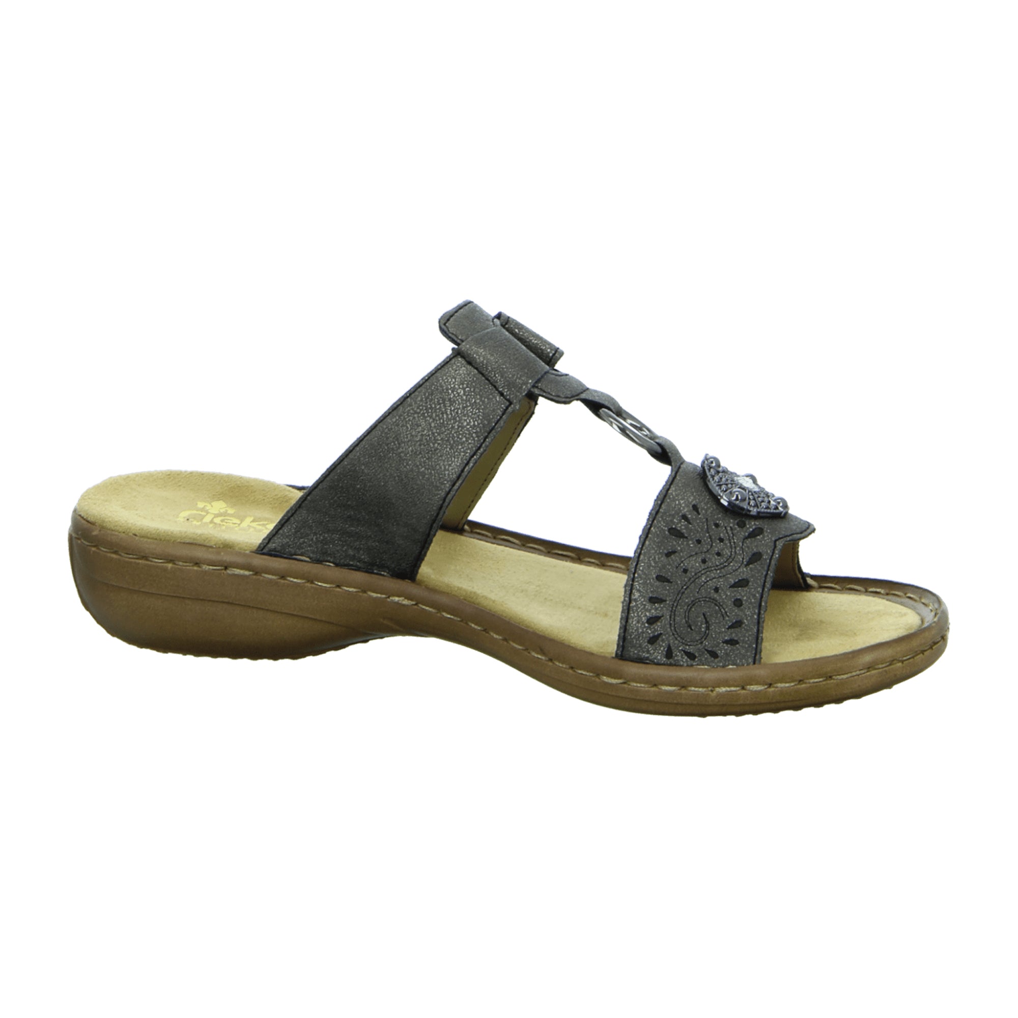 Rieker Women's Gray Slip-On Sandals with 30mm Heel and Comfort Fit