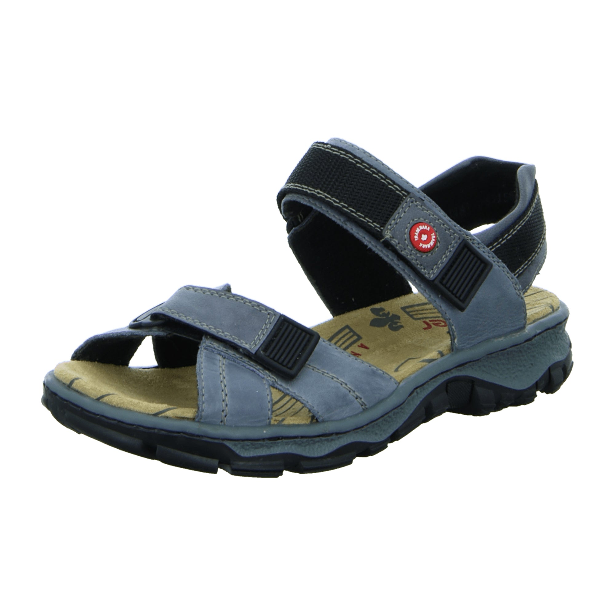 Rieker Women's Blue Sandals with Comfortable Velcro Straps and Soft Textile Lining